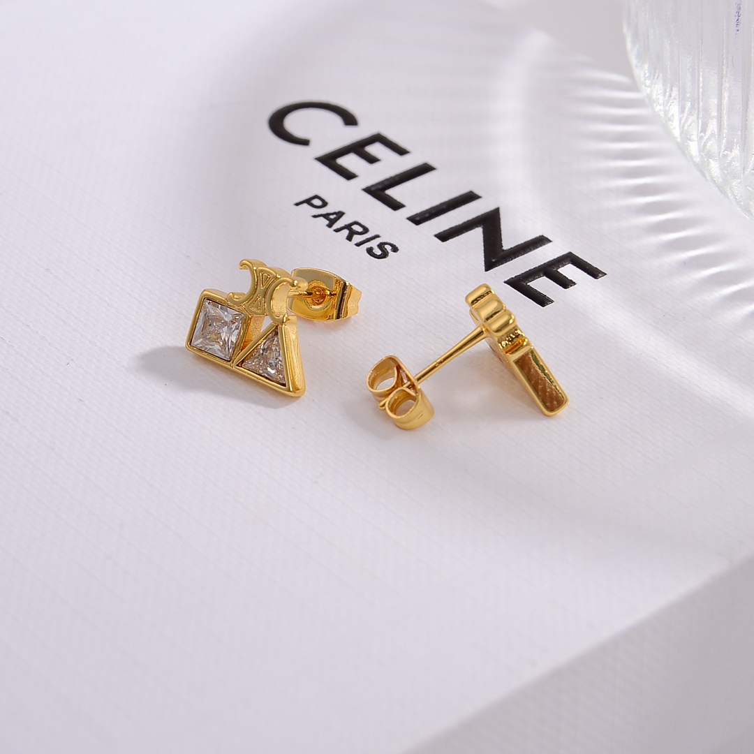 Celine Geometric Earrings In Brass With Gold Finish And Strass - 