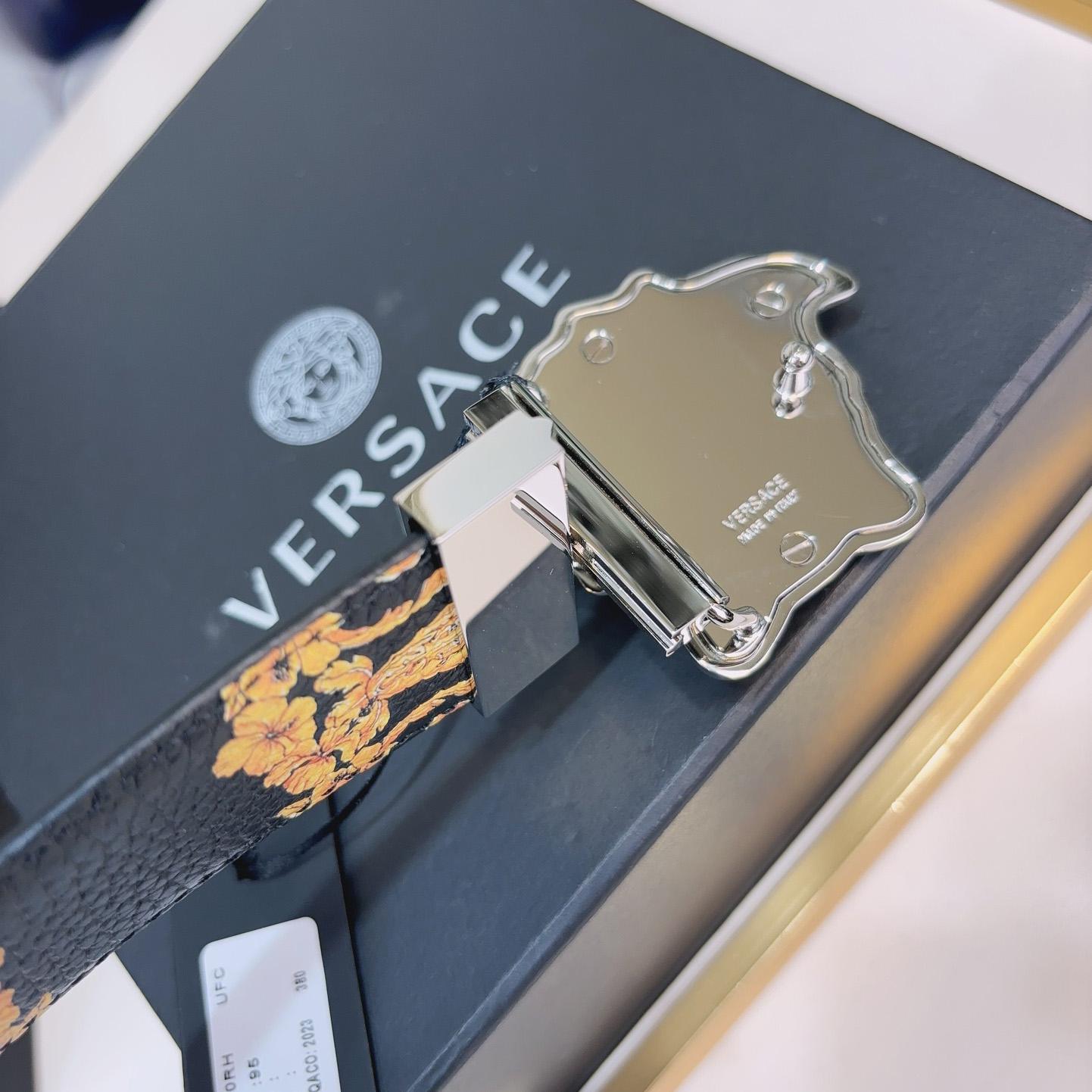 Versace La Medusa Logo-buckle Barocco-print Belt   40mm - 