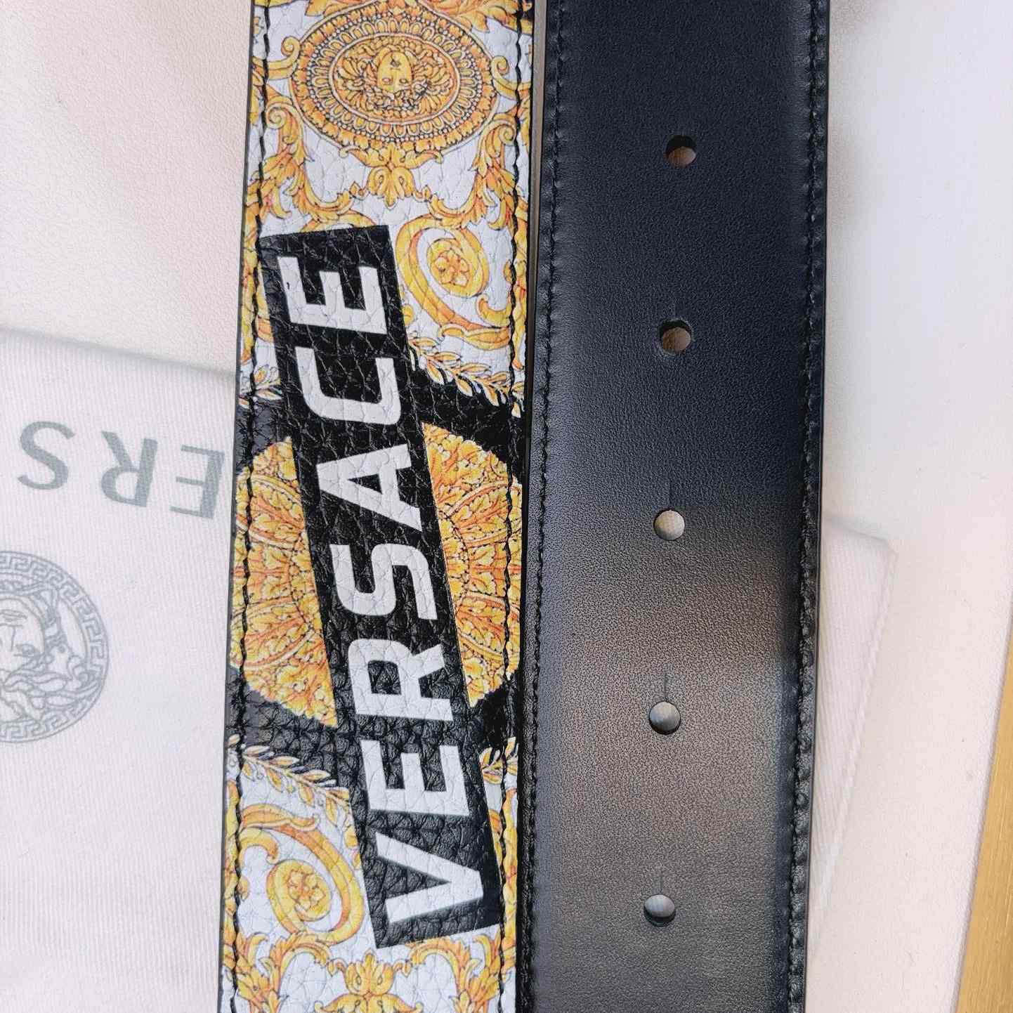 Versace La Medusa Logo-buckle Barocco-print Belt   40mm - 