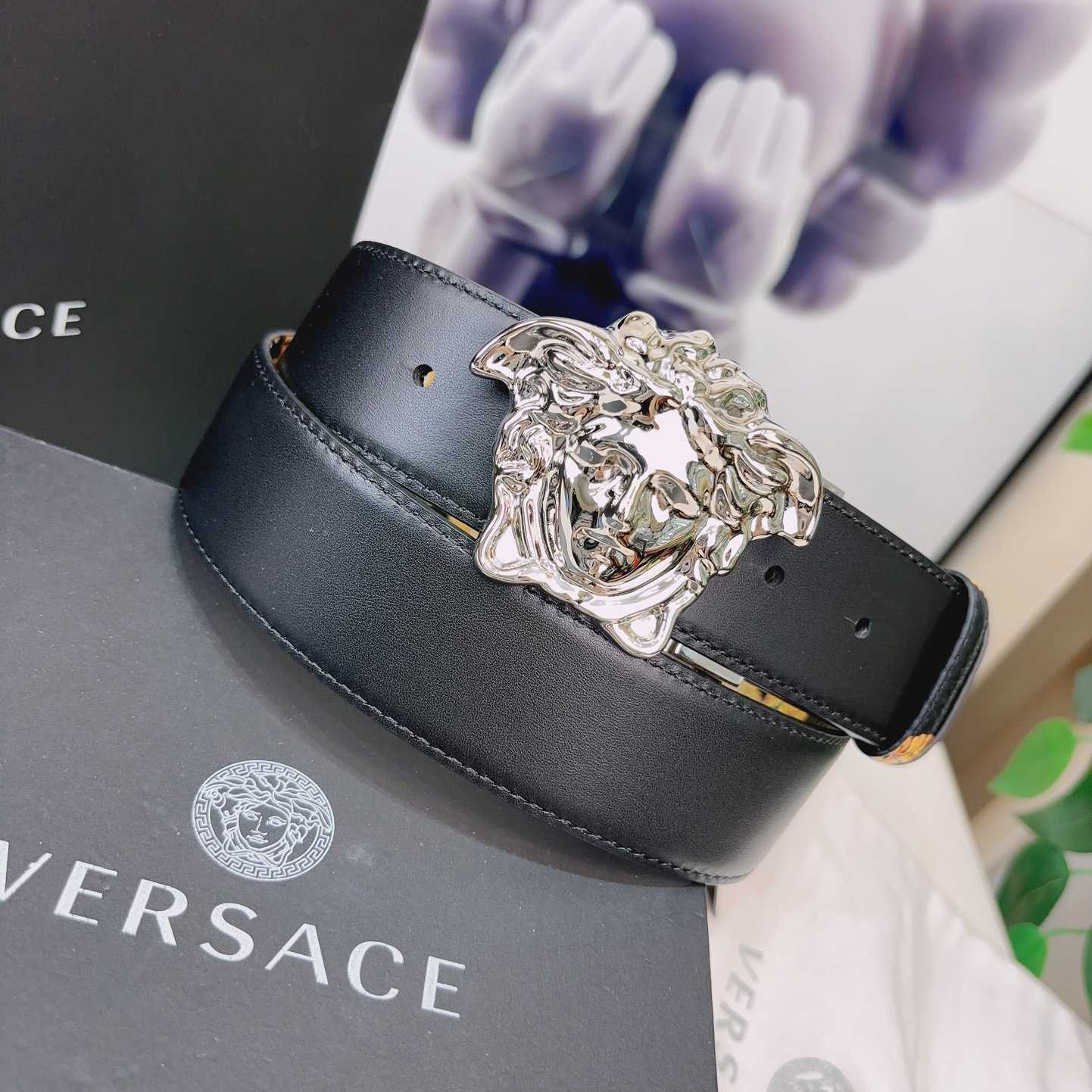 Versace La Medusa Logo-buckle Barocco-print Belt   40mm - 