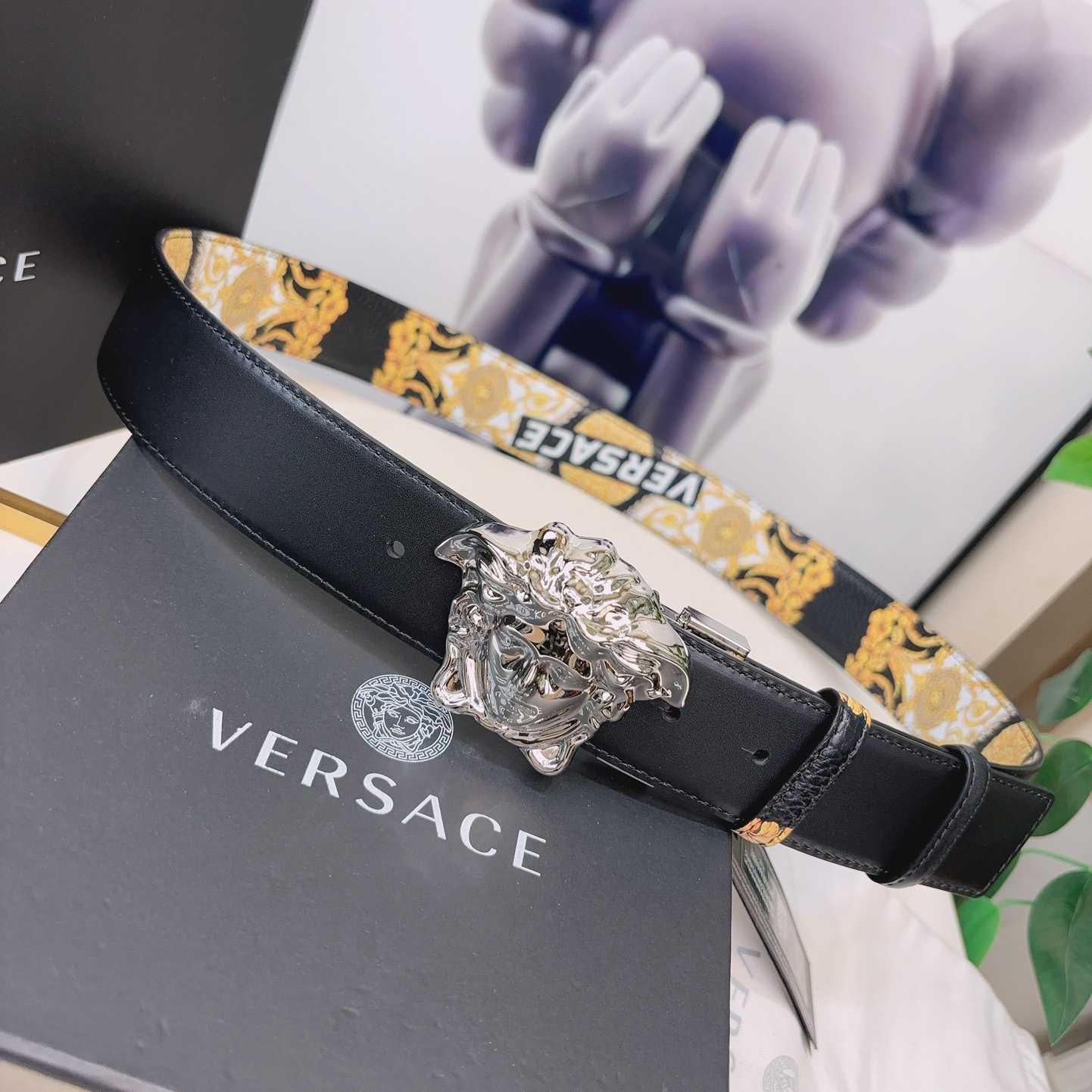 Versace La Medusa Logo-buckle Barocco-print Belt   40mm - 