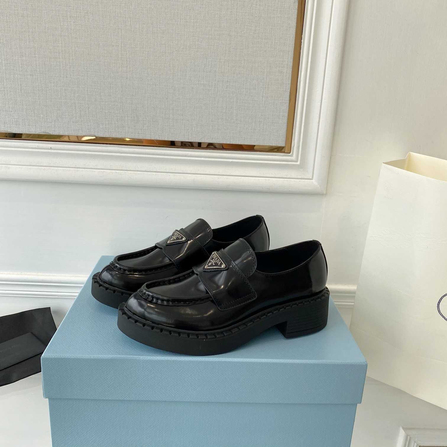 Prada Chocolate Patent Leather Loafers - 