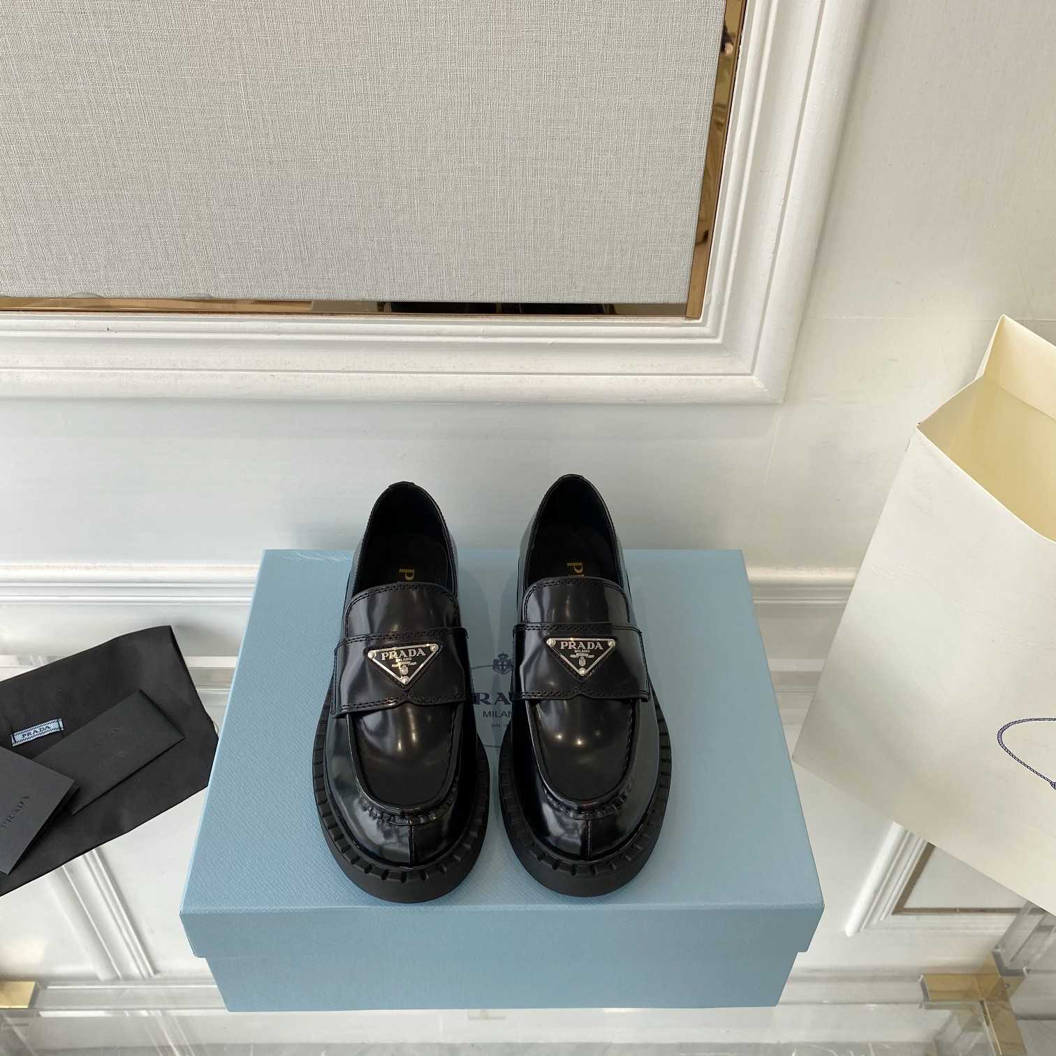 Prada Chocolate Patent Leather Loafers - 