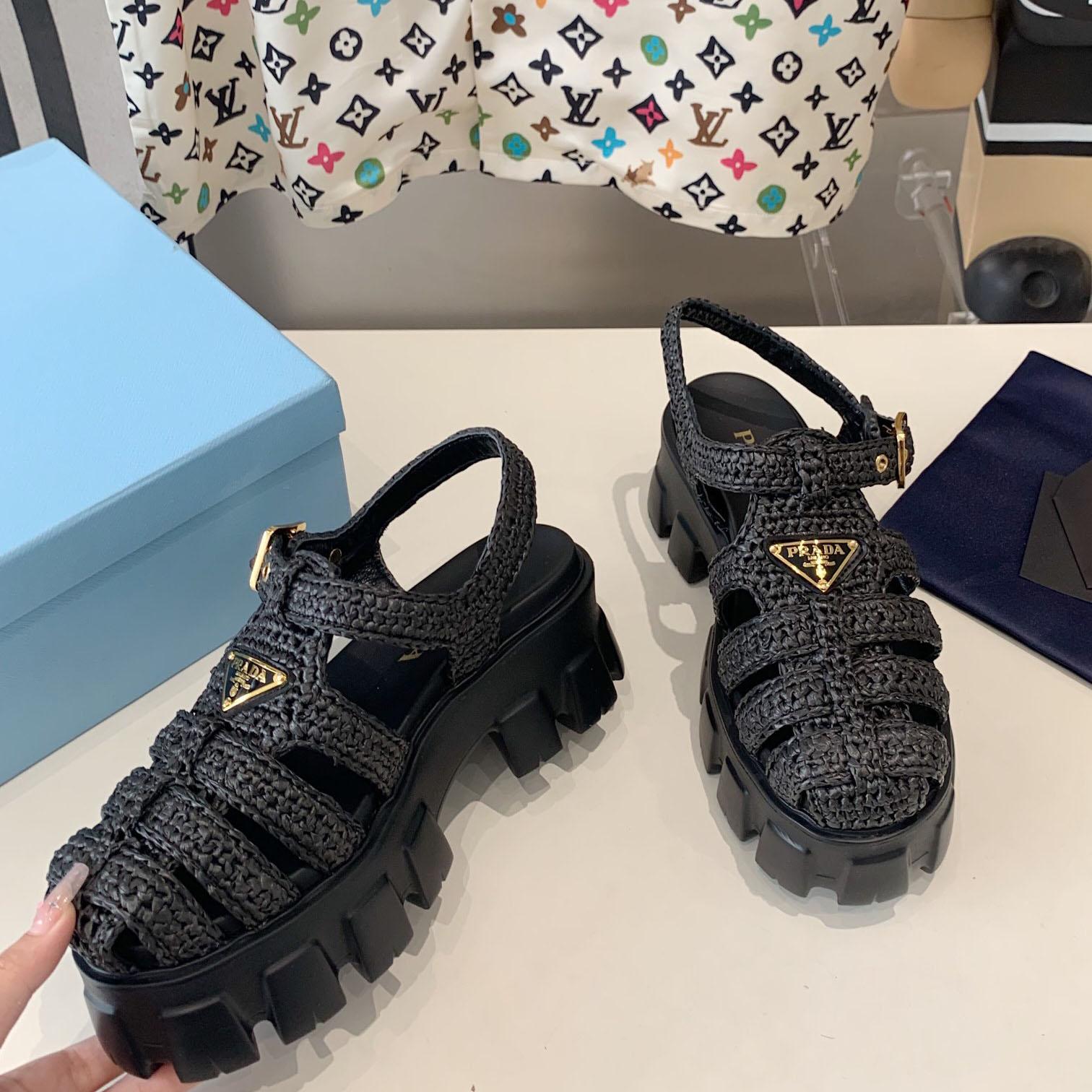 Prada Monolith Crochet Cage Sandals - 
