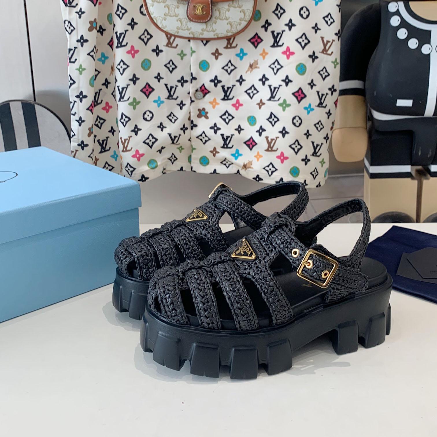 Prada Monolith Crochet Cage Sandals - 