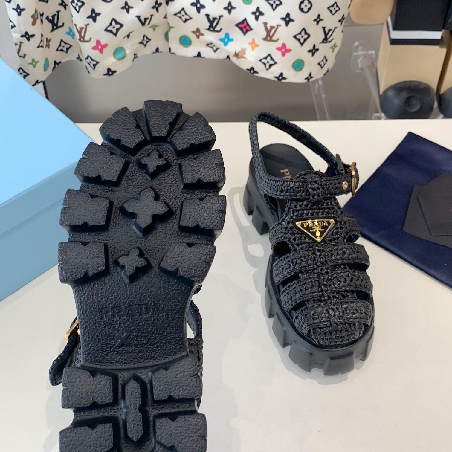 Prada Monolith Crochet Cage Sandals - 
