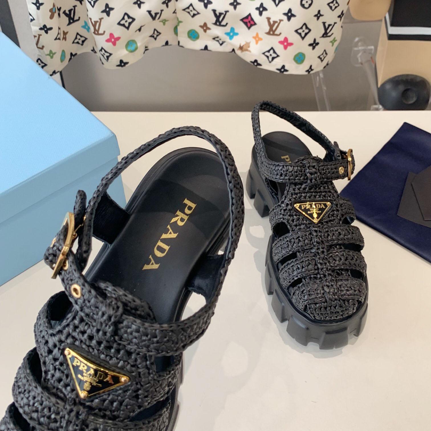 Prada Monolith Crochet Cage Sandals - 