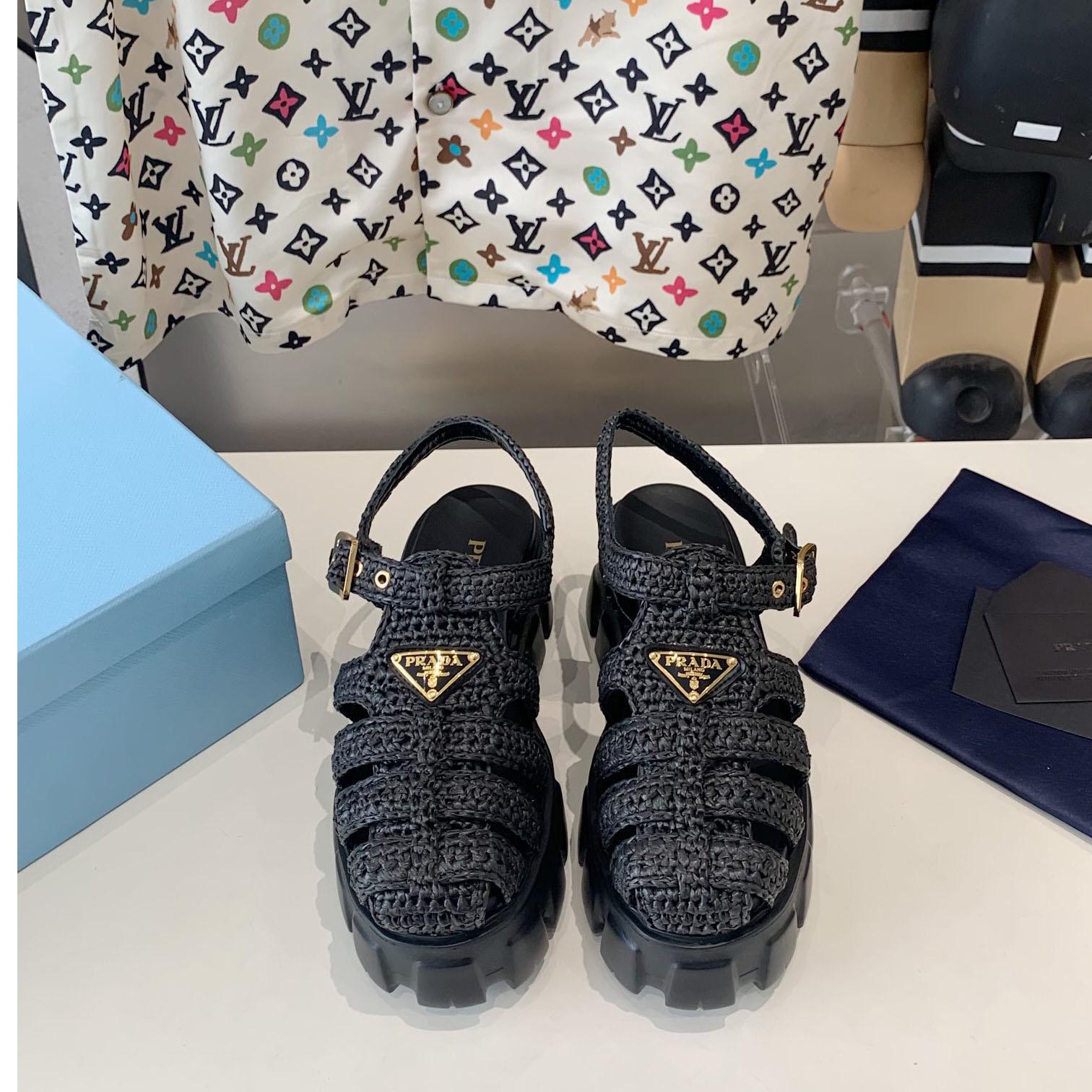 Prada Monolith Crochet Cage Sandals - 