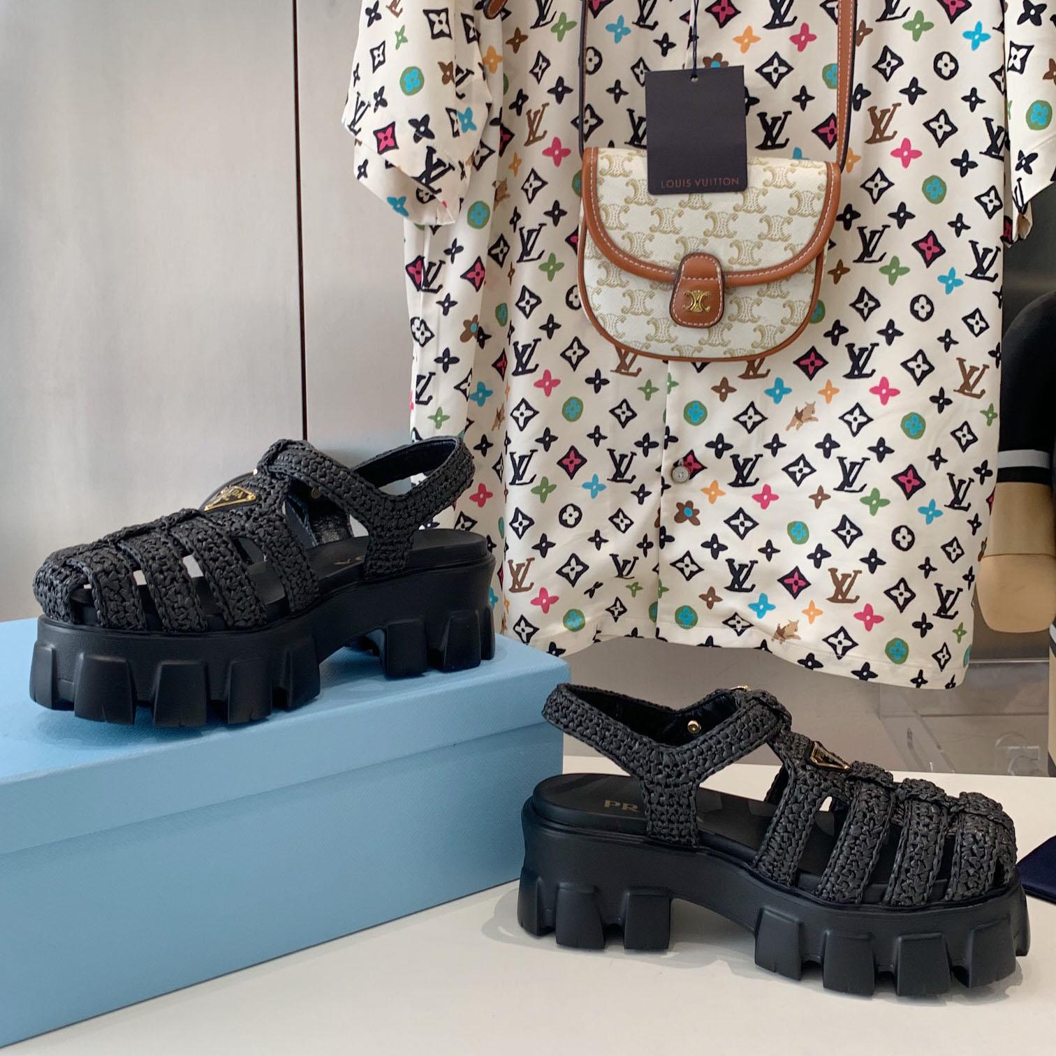Prada Monolith Crochet Cage Sandals - 