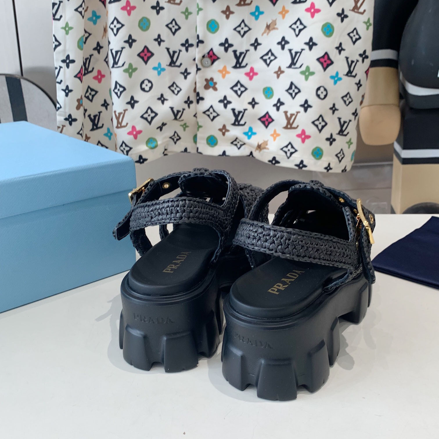 Prada Monolith Crochet Cage Sandals - 