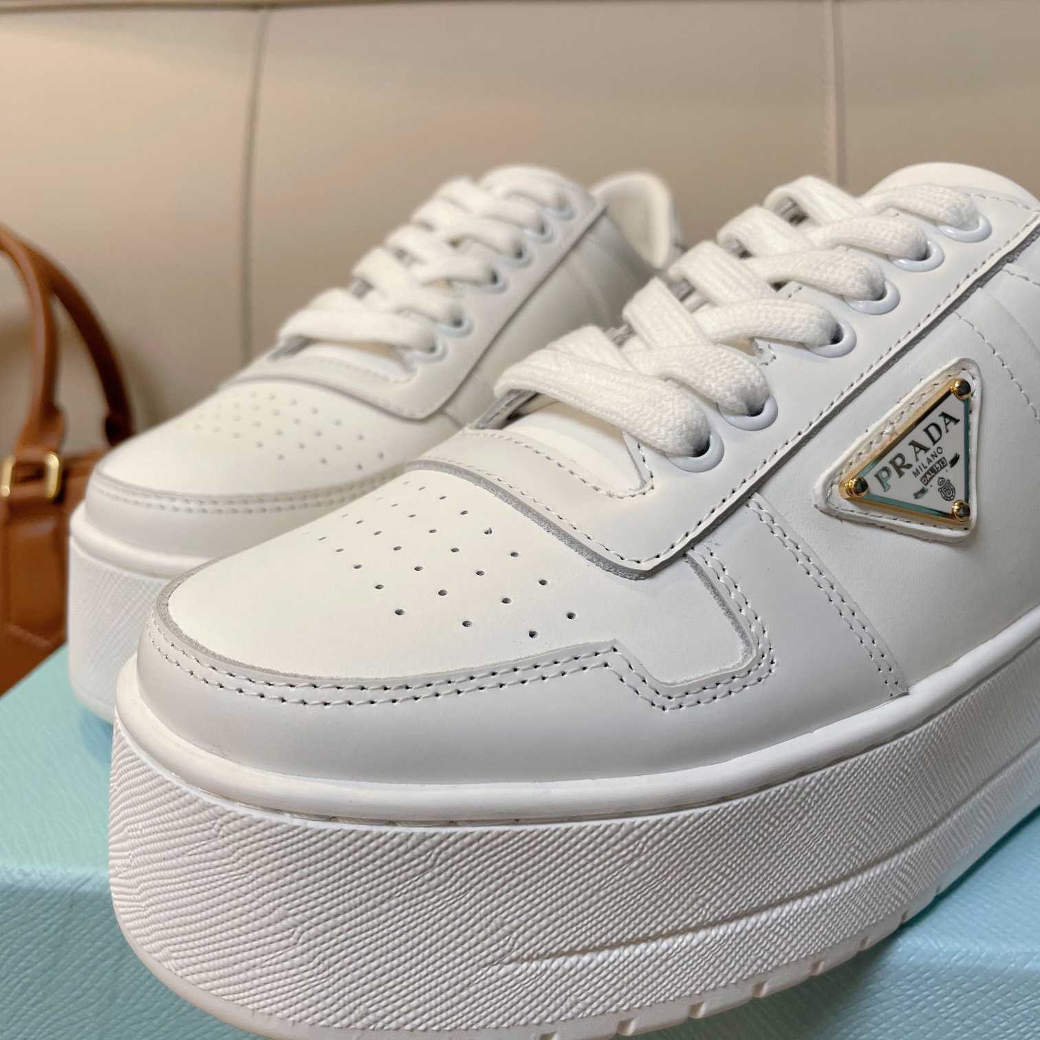 Prada Downtown Bold Leather Sneakers - 