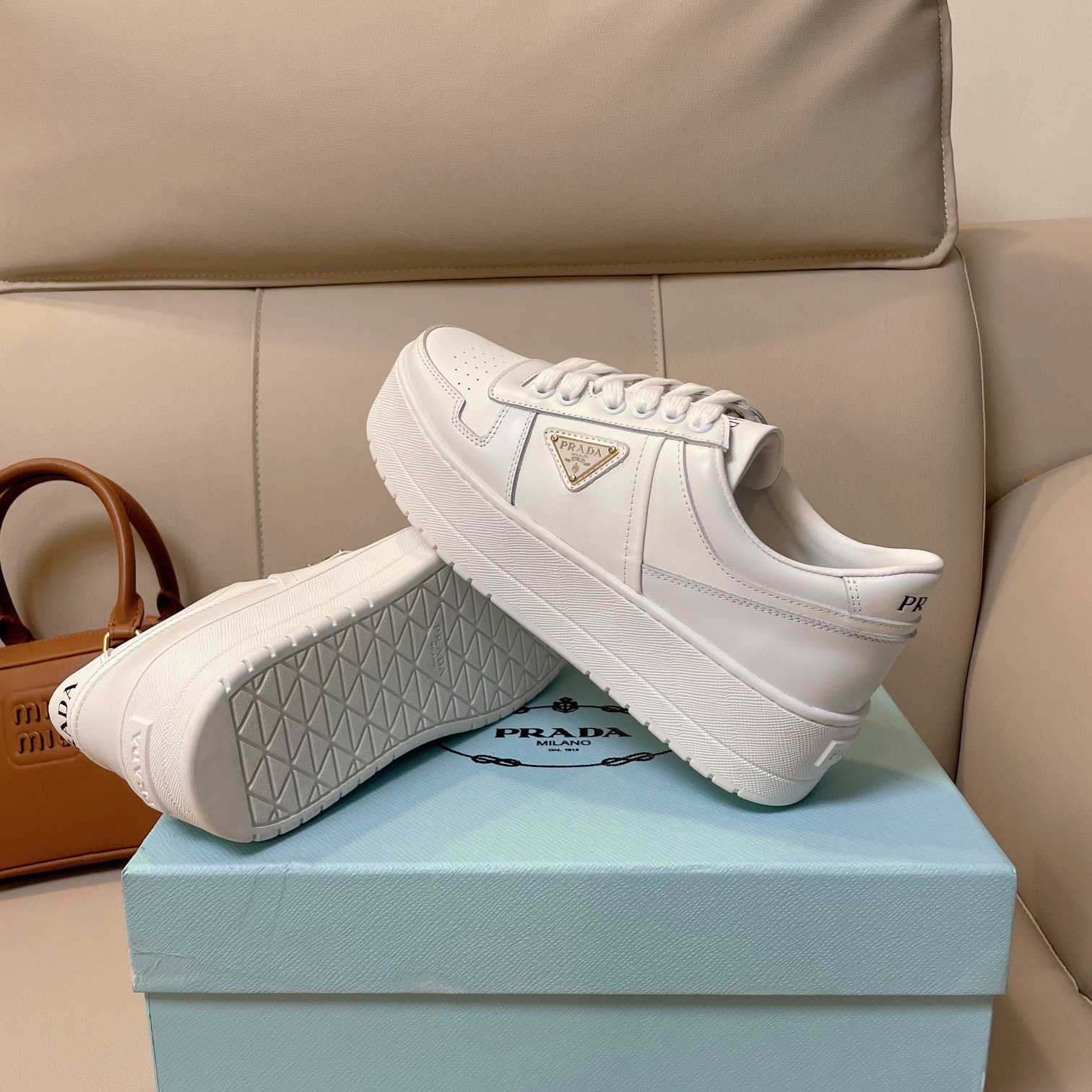 Prada Downtown Bold Leather Sneakers - 