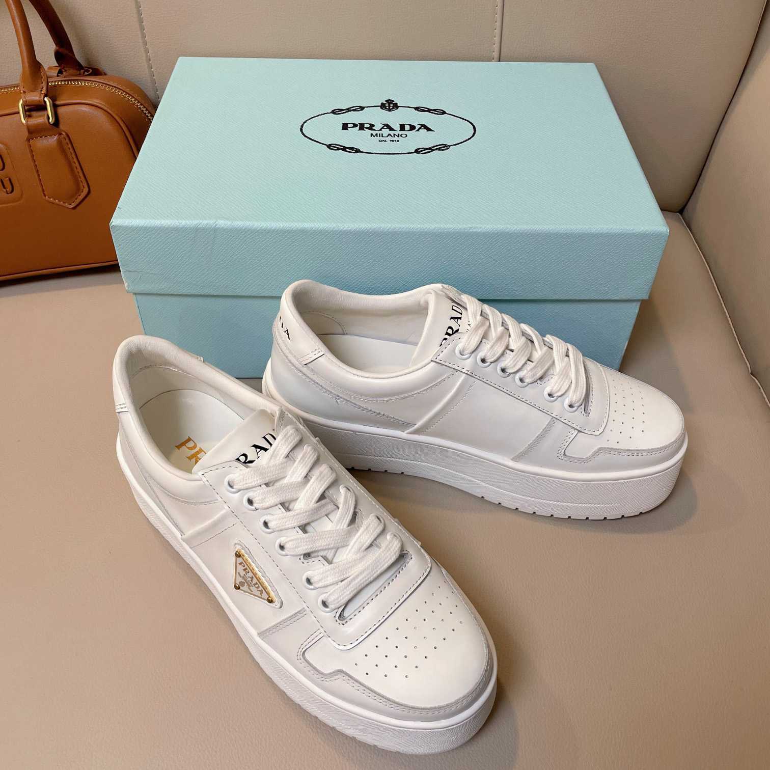 Prada Downtown Bold Leather Sneakers - 
