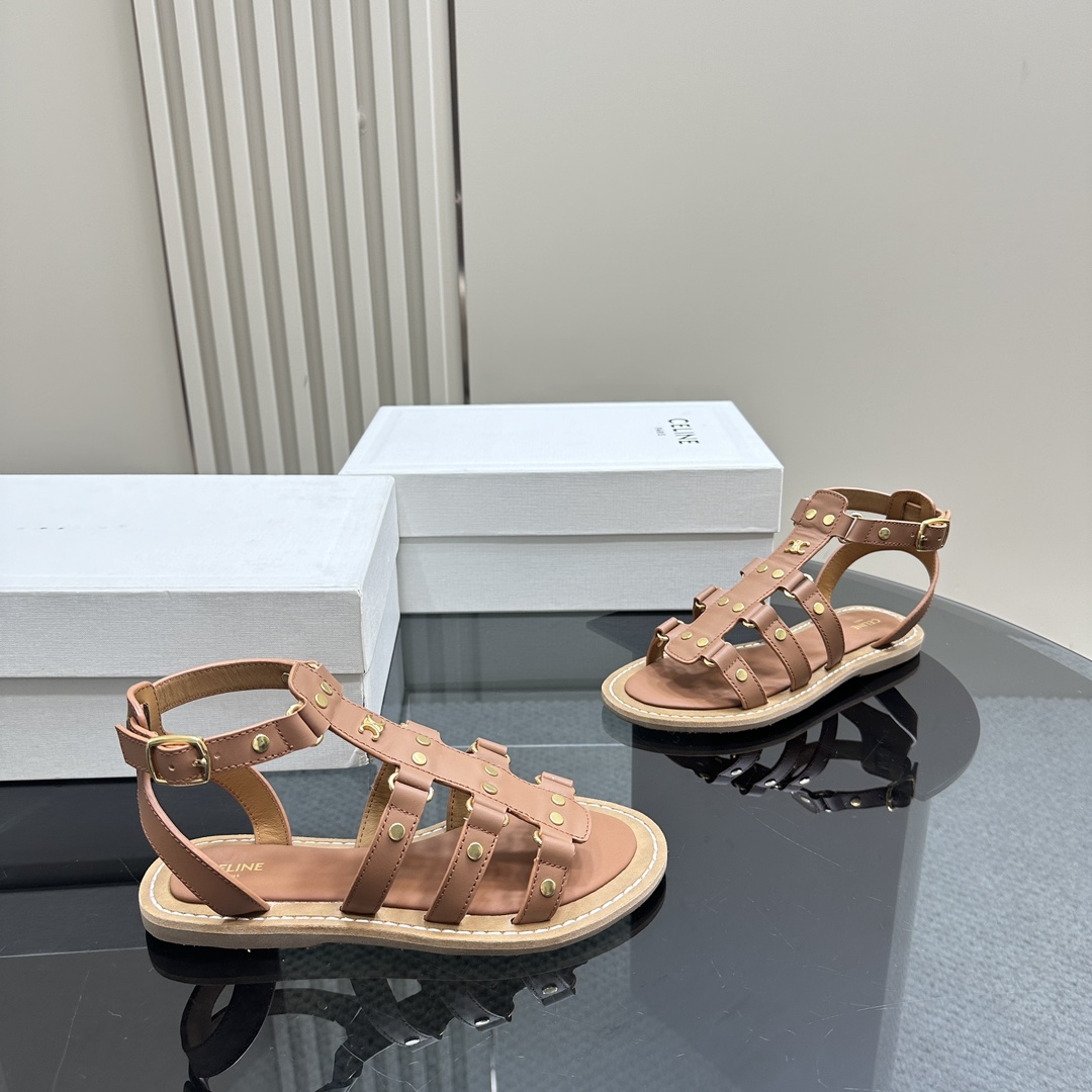 Celine Lympia Gladiator Sandal In Calfskin Tan - 