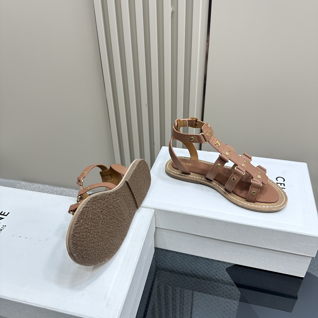Celine Lympia Gladiator Sandal In Calfskin Tan - 