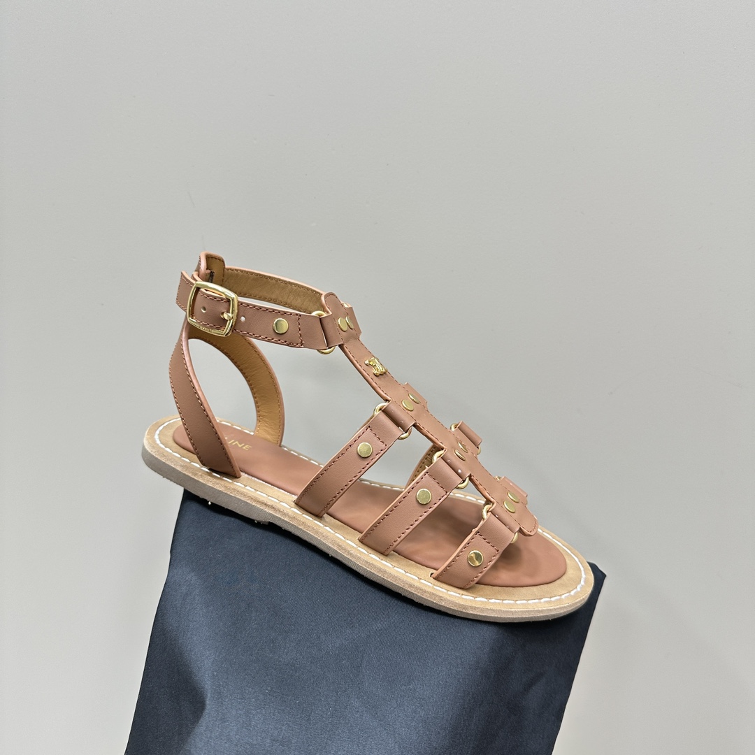 Celine Lympia Gladiator Sandal In Calfskin Tan - 