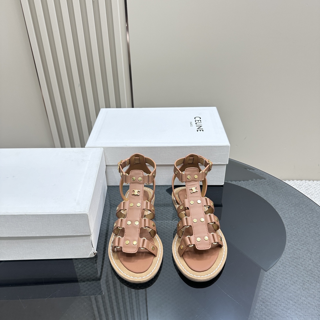Celine Lympia Gladiator Sandal In Calfskin Tan - 