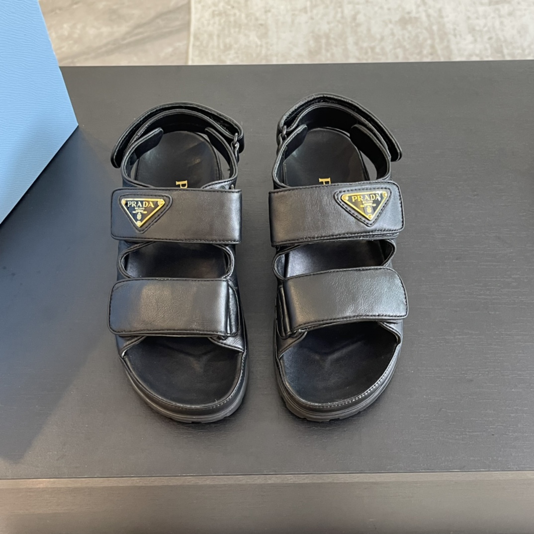 Prada Flat Nappa Leather Sandals - 