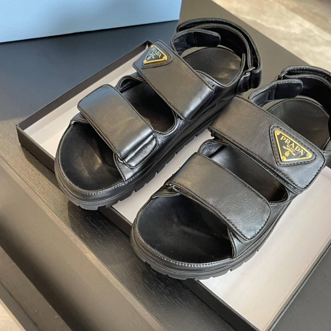 Prada Flat Nappa Leather Sandals - 