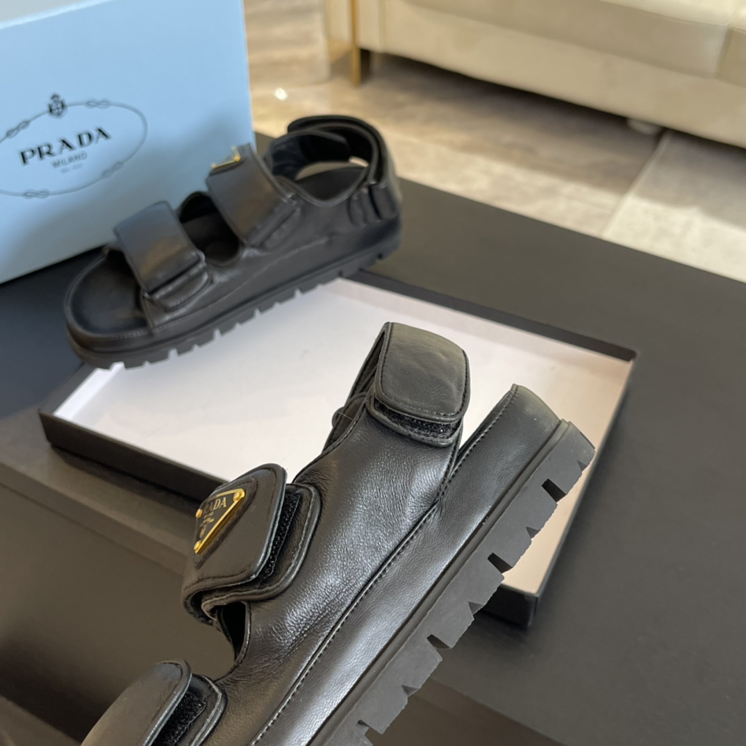 Prada Flat Nappa Leather Sandals - 