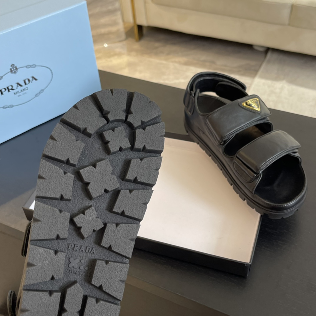 Prada Flat Nappa Leather Sandals - 