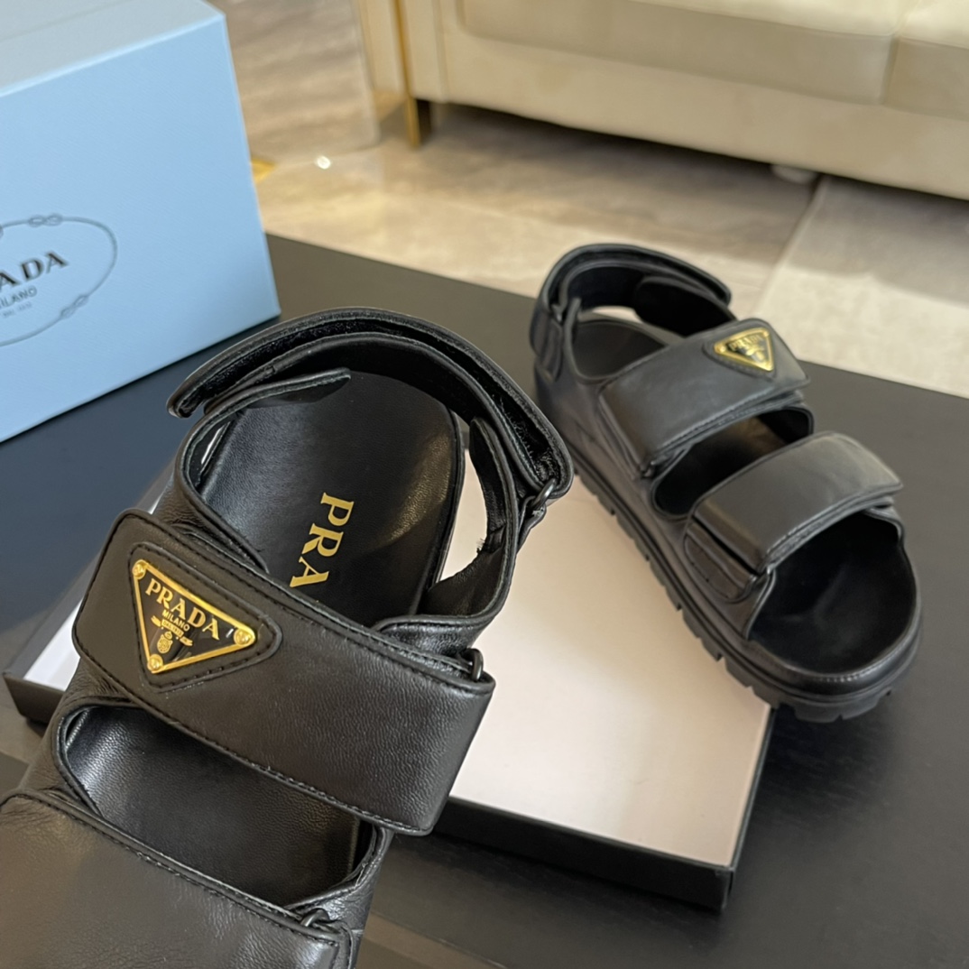 Prada Flat Nappa Leather Sandals - 