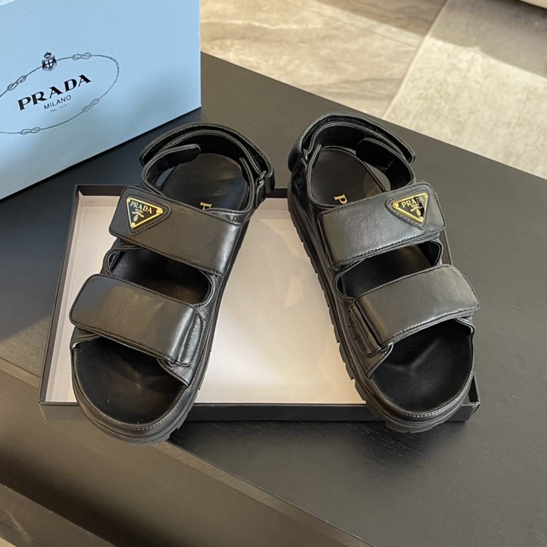 Prada Flat Nappa Leather Sandals - 