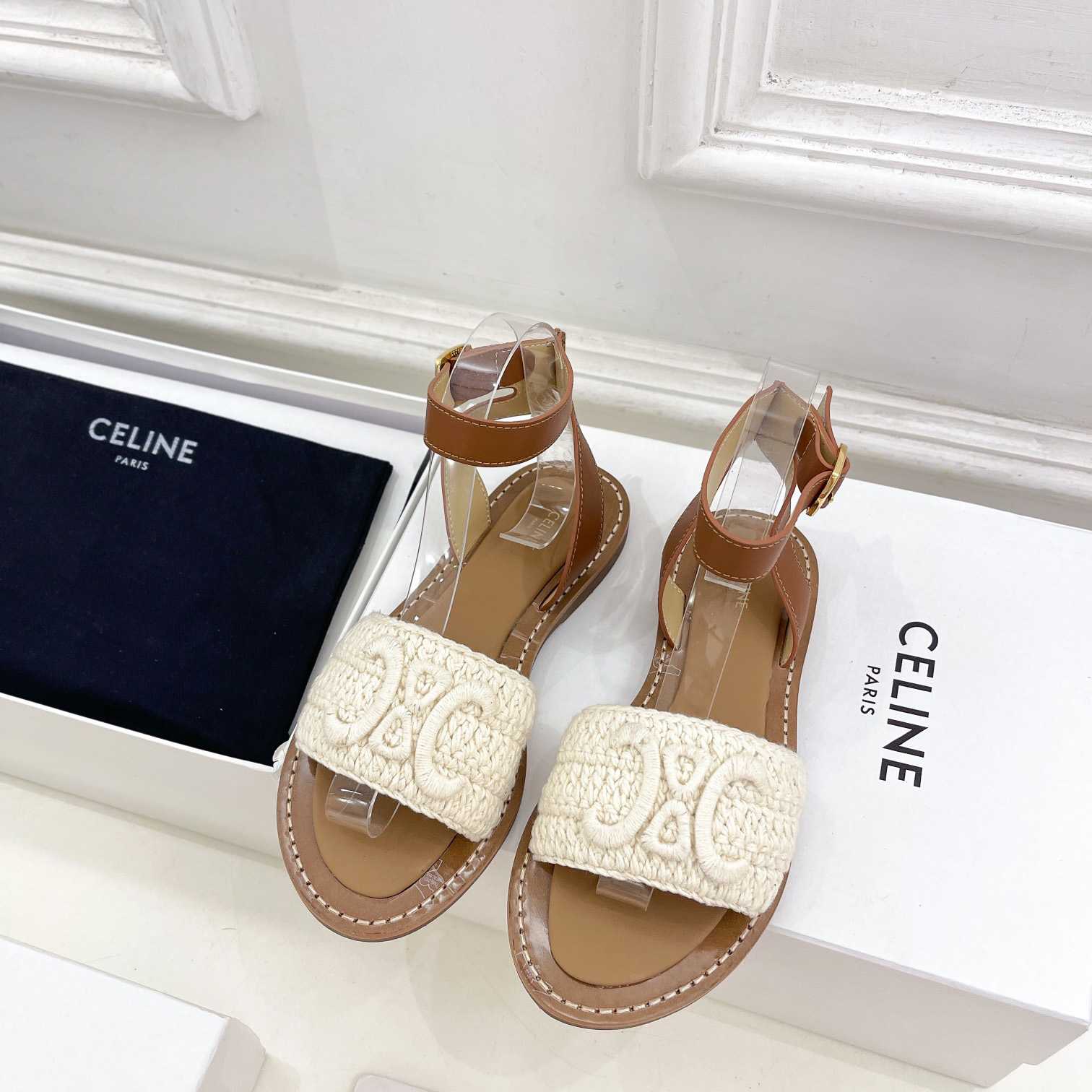 Celine Lympia Sandal In Triomphe Maccrame Cotton & Calfskin - 
