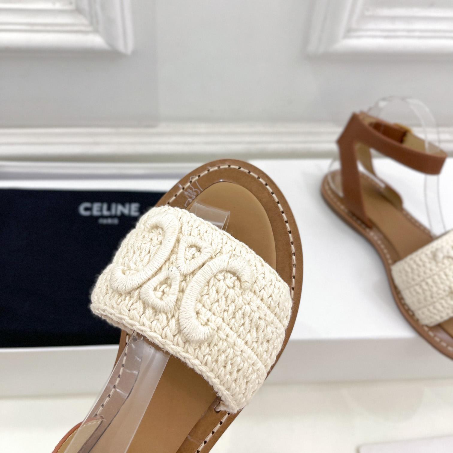 Celine Lympia Sandal In Triomphe Maccrame Cotton & Calfskin - 