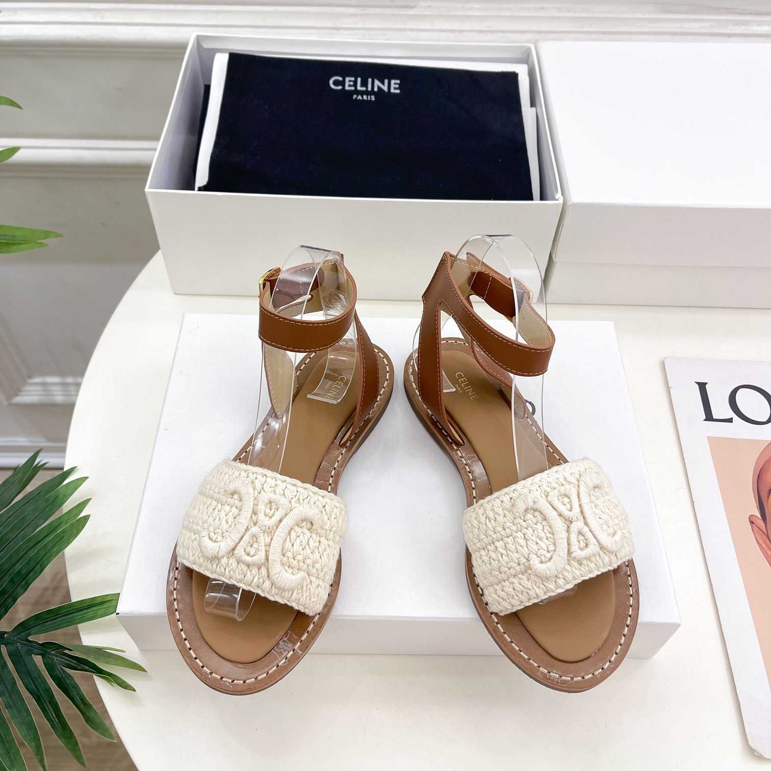 Celine Lympia Sandal In Triomphe Maccrame Cotton & Calfskin - 