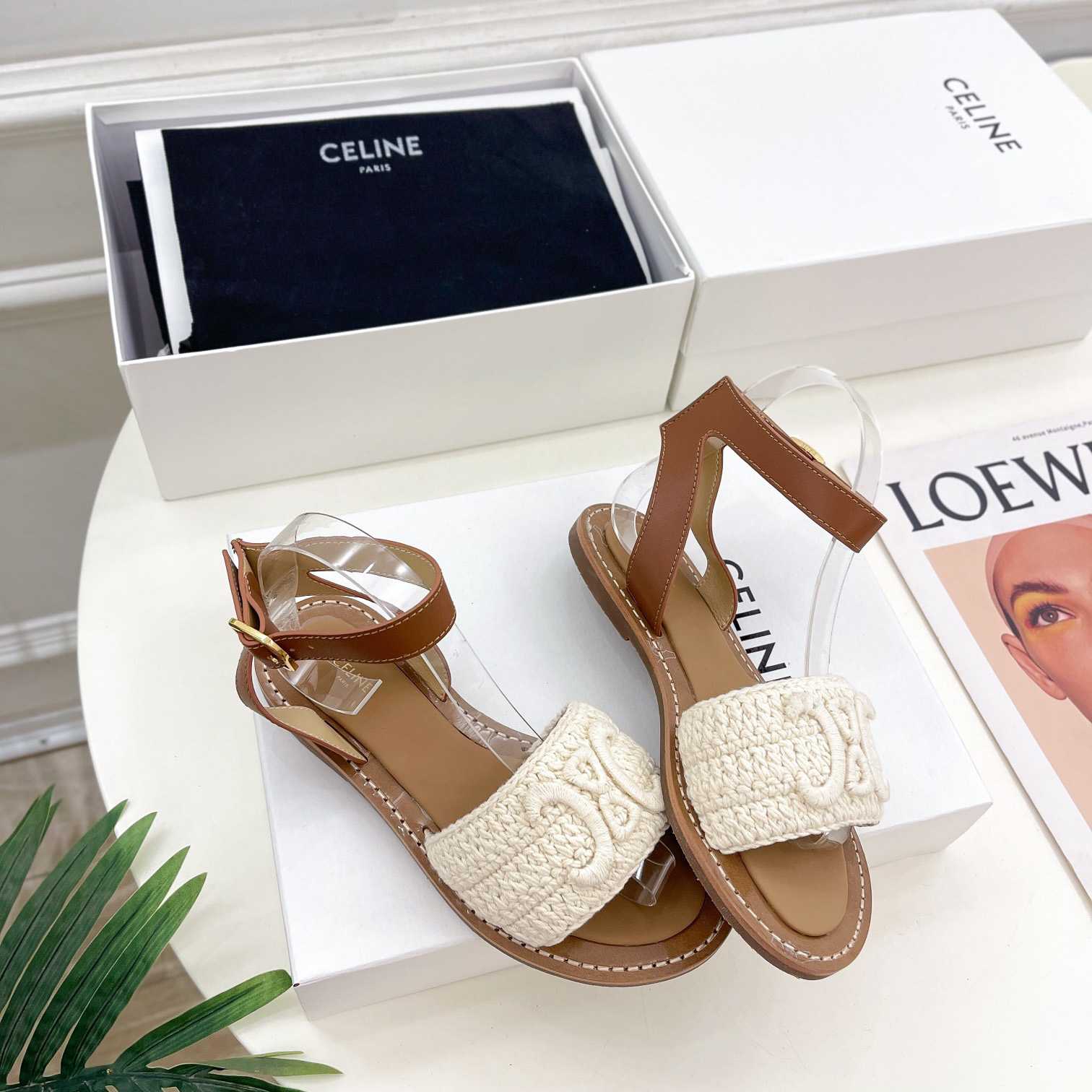Celine Lympia Sandal In Triomphe Maccrame Cotton & Calfskin - 