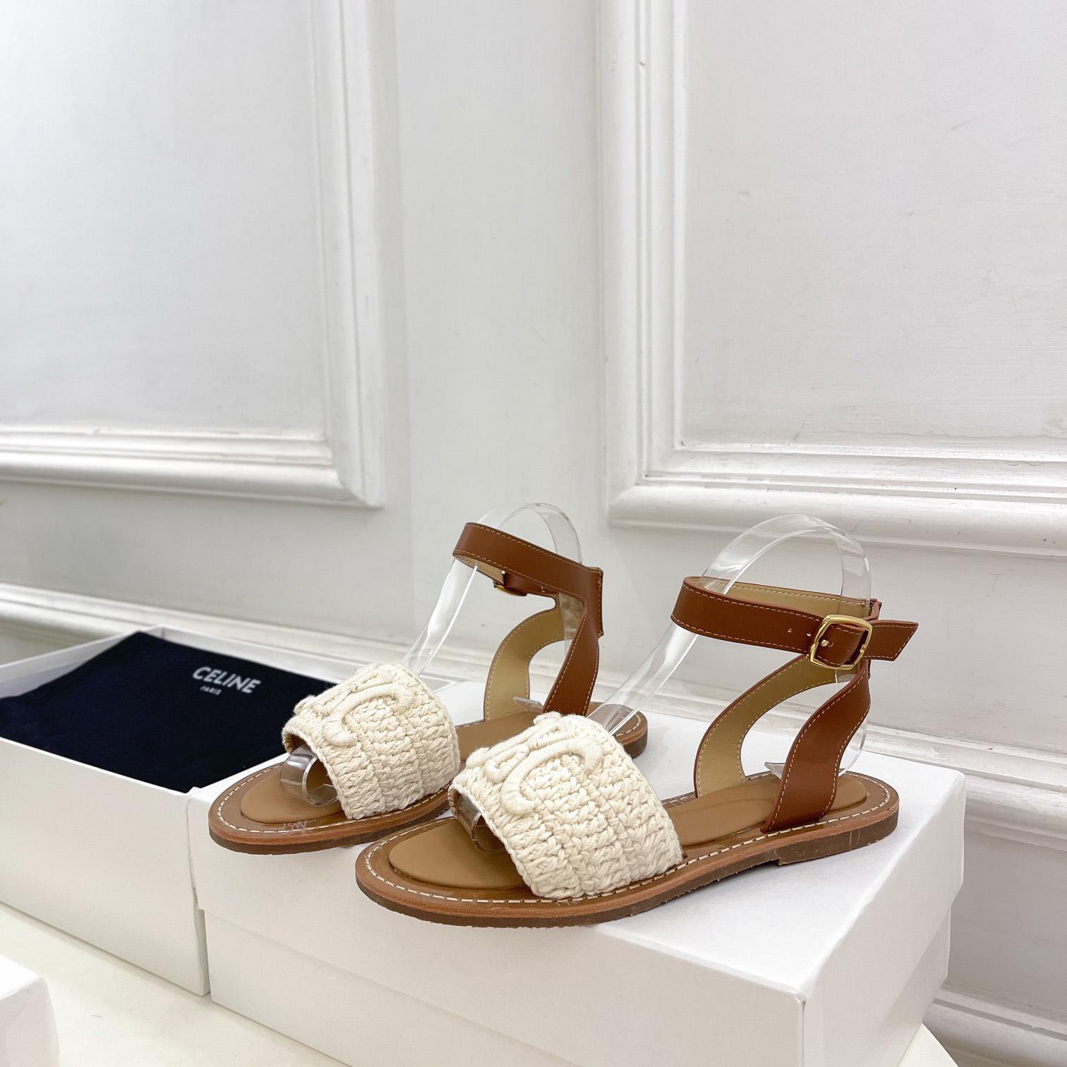 Celine Lympia Sandal In Triomphe Maccrame Cotton & Calfskin - 