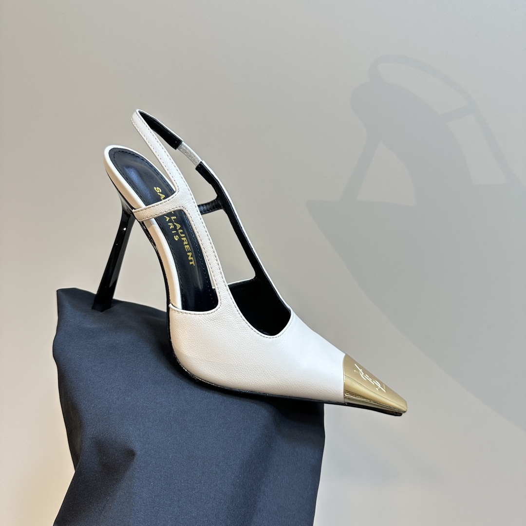 Saint Laurent Women's White Jeanne 100 Leather Slingback Pumps - 