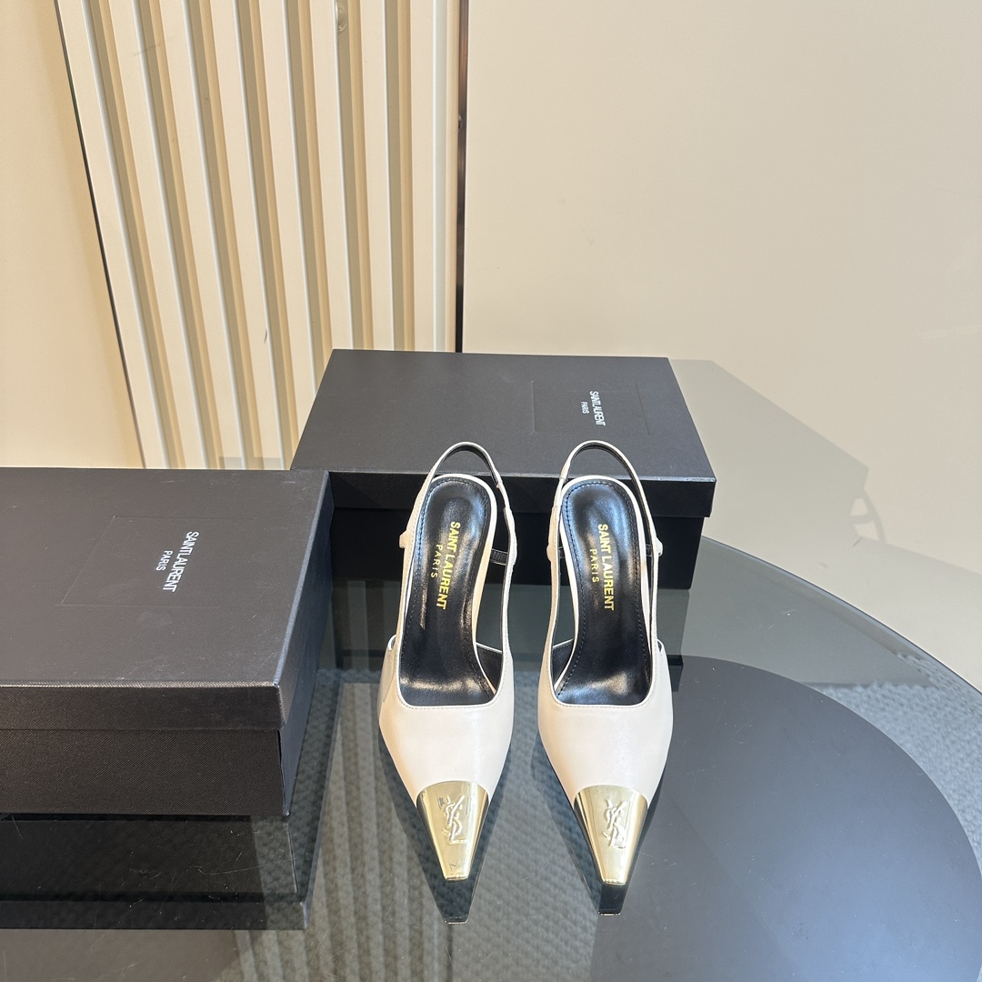 Saint Laurent Women's White Jeanne 100 Leather Slingback Pumps - 