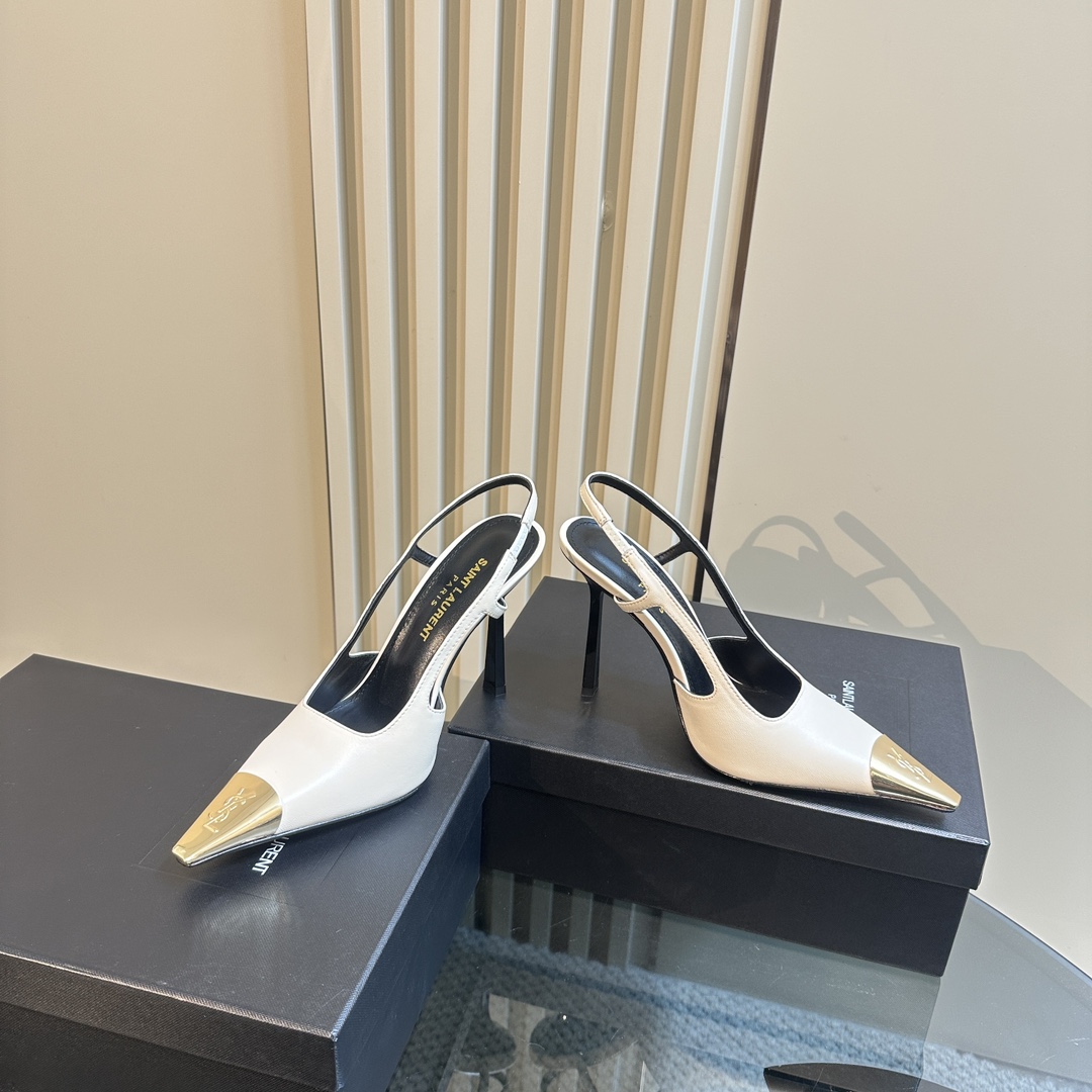 Saint Laurent Women's White Jeanne 100 Leather Slingback Pumps - 