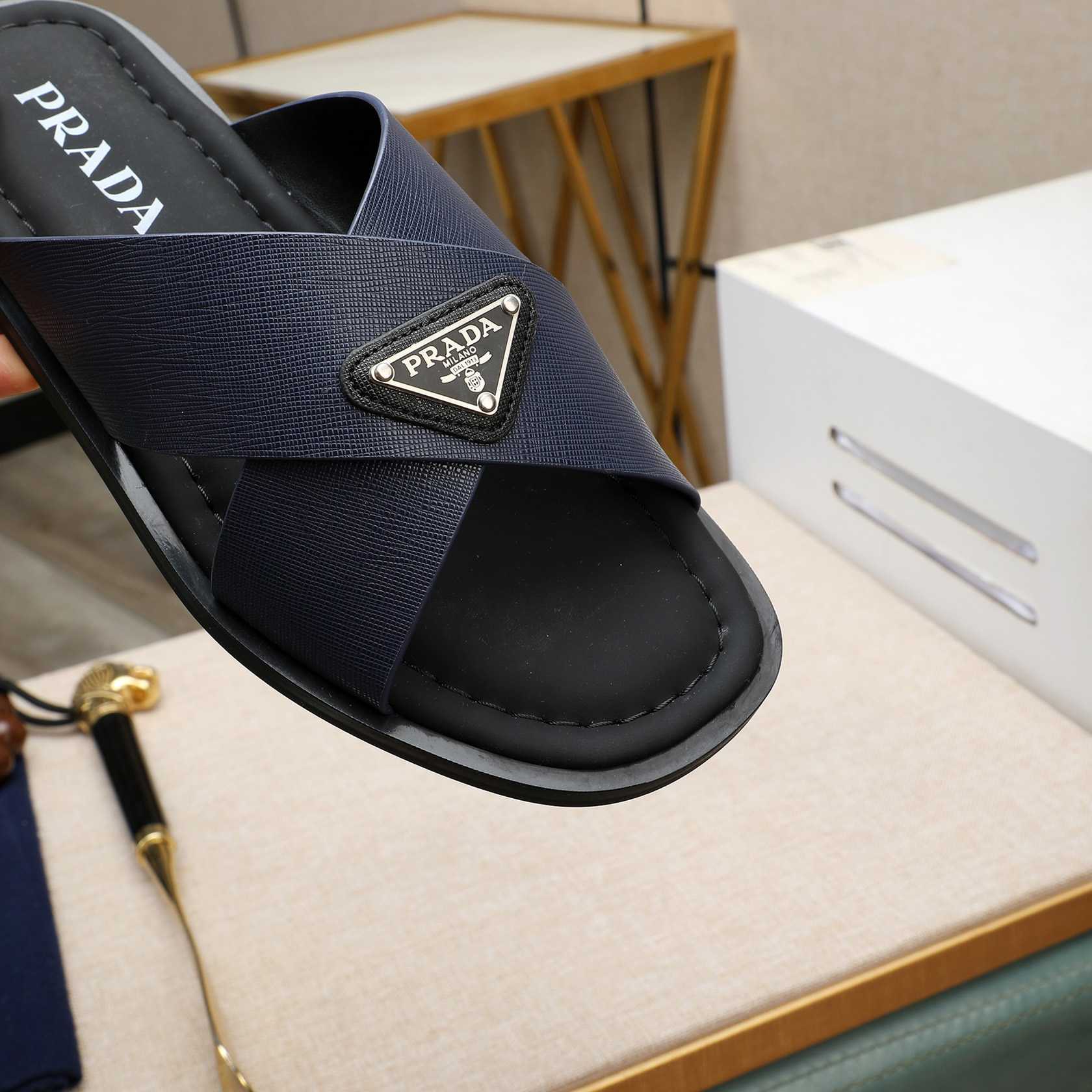 Prada Saffiano Leather Crisscross Sandals - 