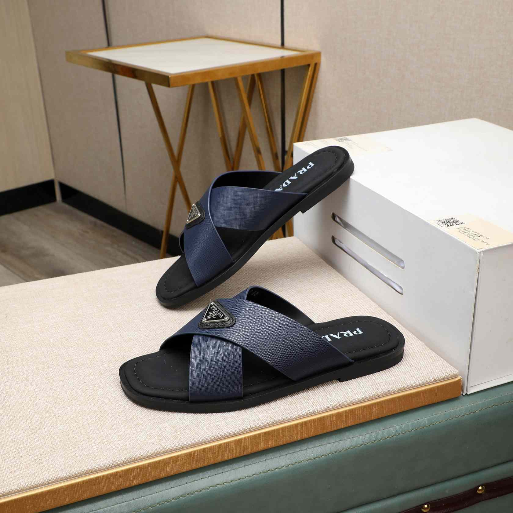 Prada Saffiano Leather Crisscross Sandals - 