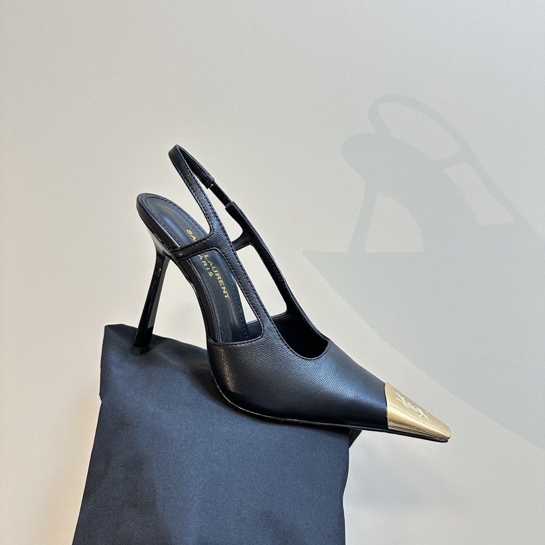 Saint Laurent Women's Black Jeanne 100 Leather Slingback Pumps - 