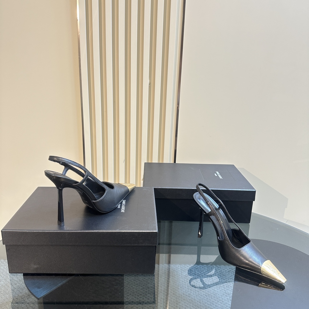 Saint Laurent Women's Black Jeanne 100 Leather Slingback Pumps - 