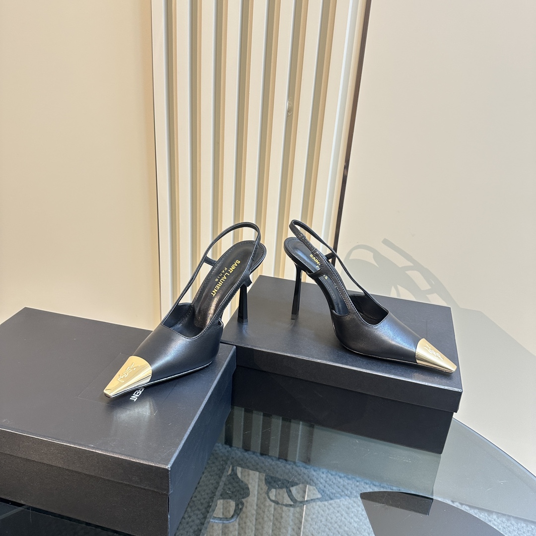 Saint Laurent Women's Black Jeanne 100 Leather Slingback Pumps - 