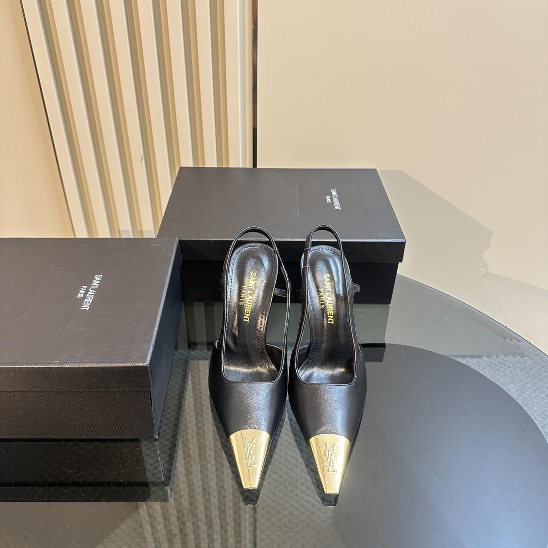 Saint Laurent Women's Black Jeanne 100 Leather Slingback Pumps - 
