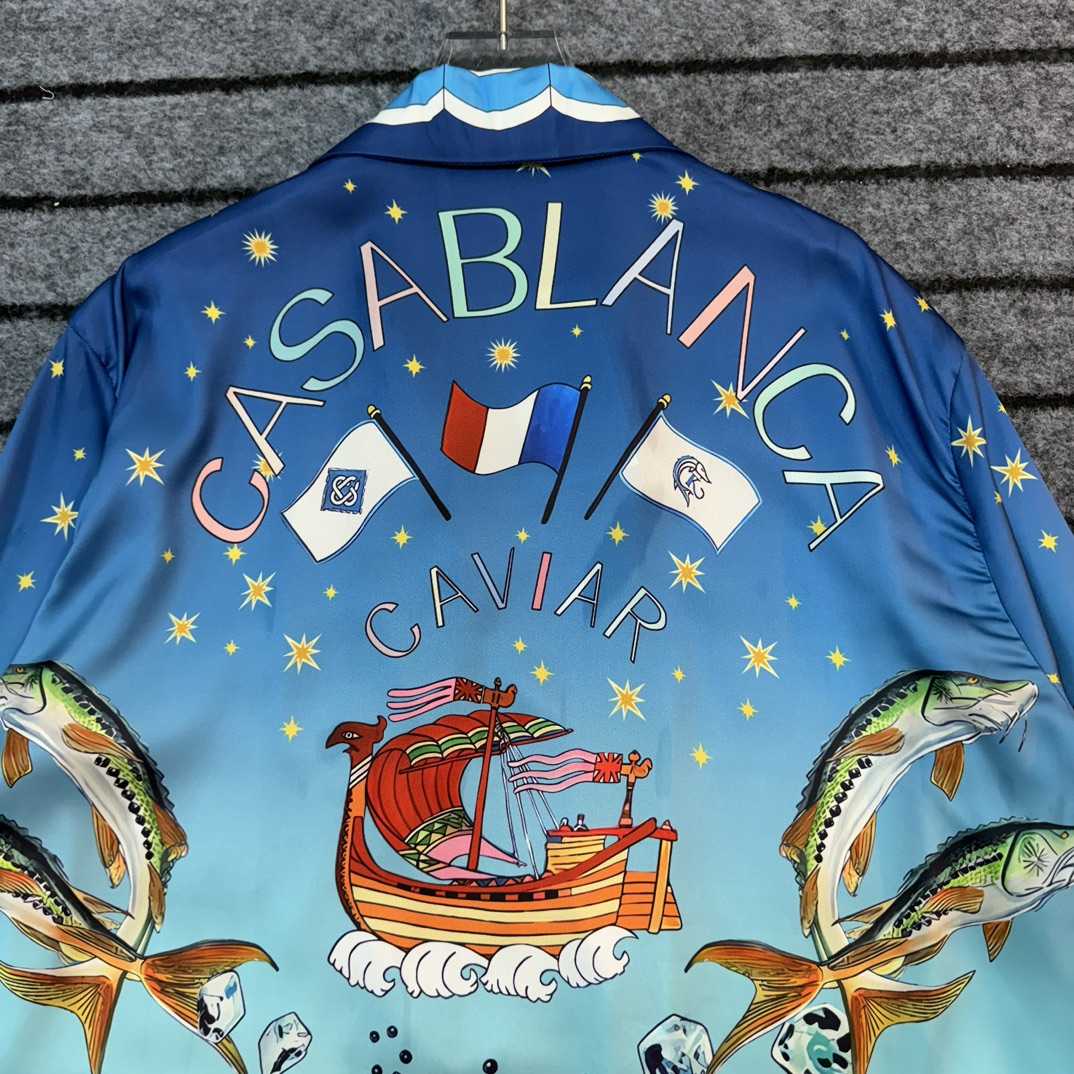 Casablanca x Caviar Kaspia Caviar Club Cuban Collar Silk Shirts - 