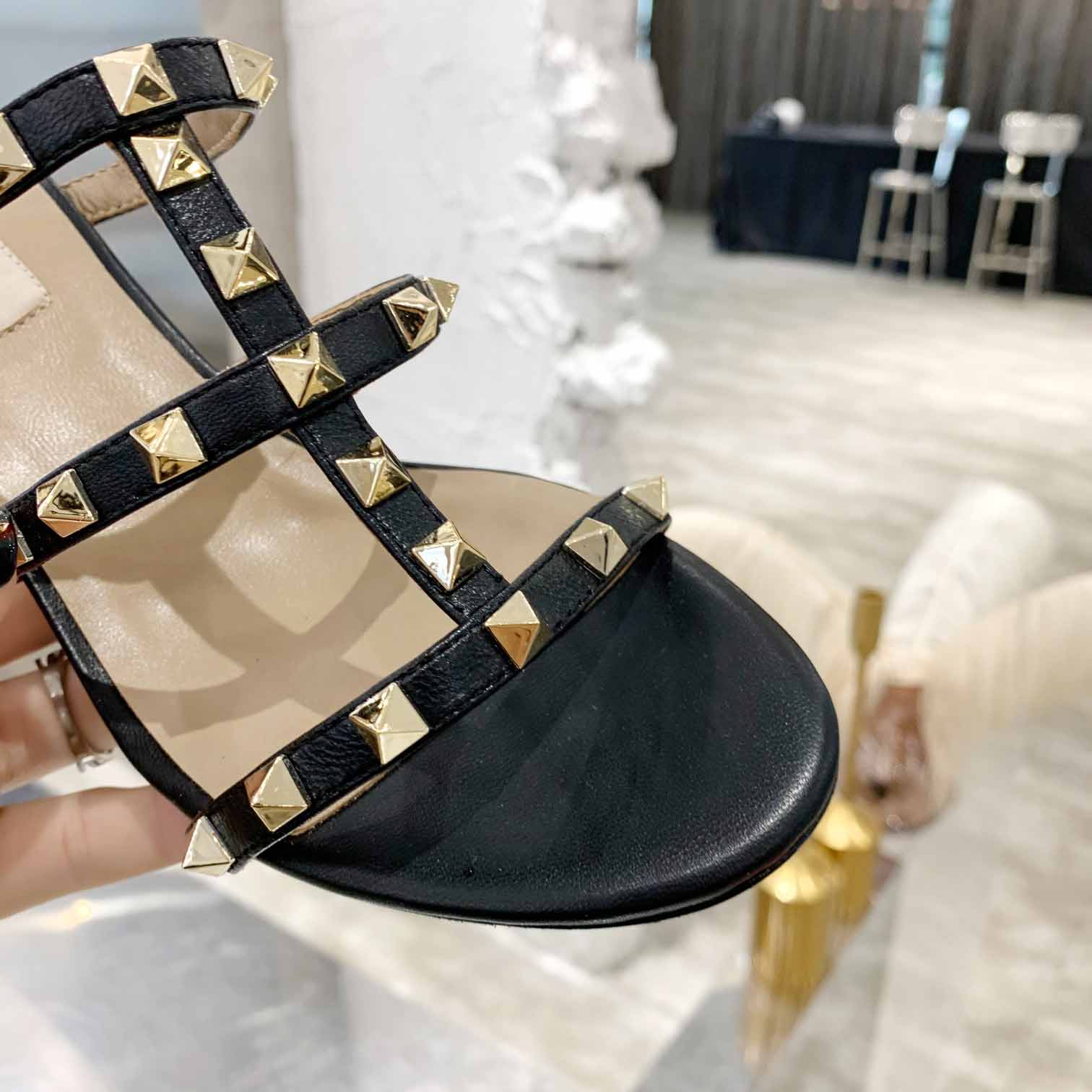 Valenti Rockstud Calfskin Leather Slide Sandal  - 