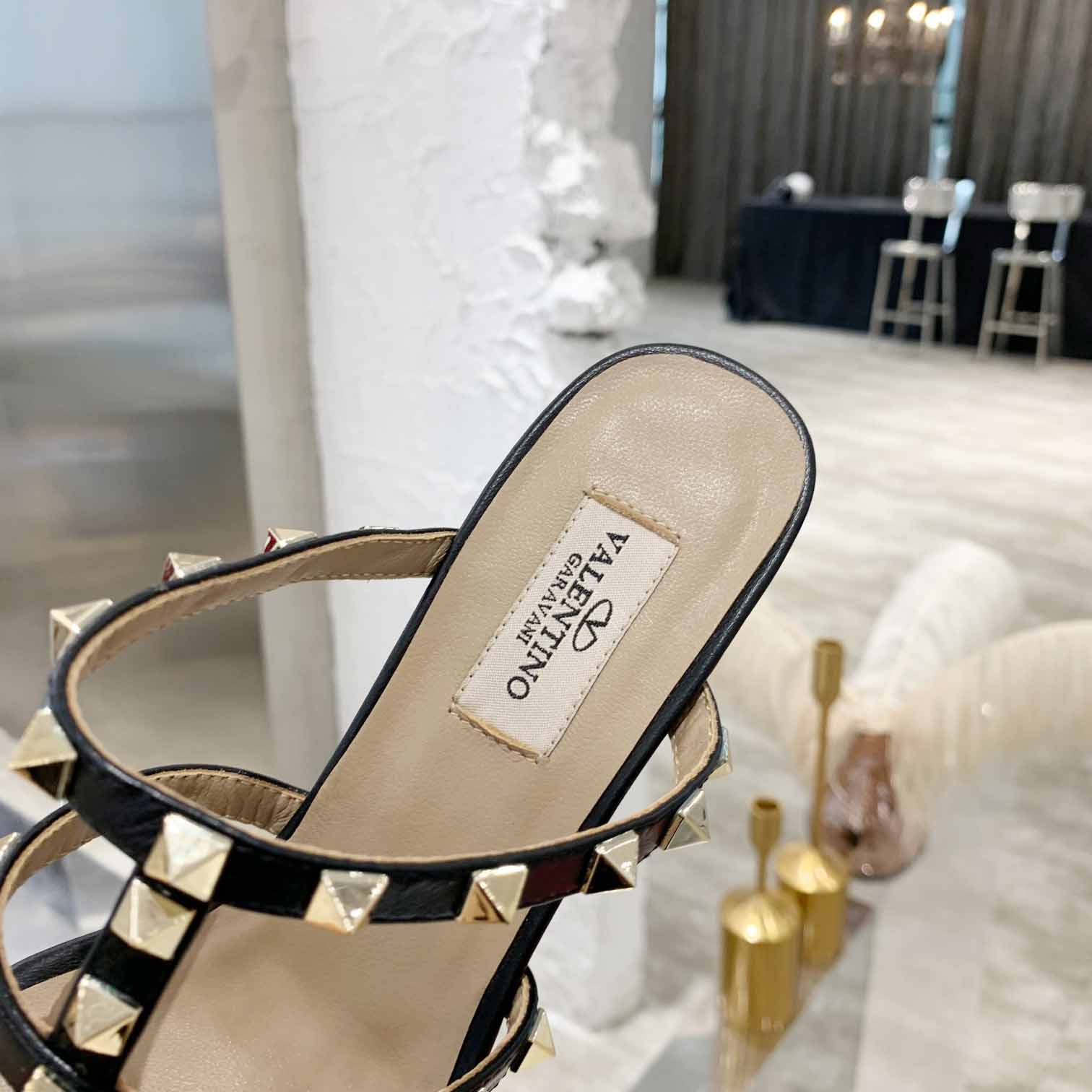Valenti Rockstud Calfskin Leather Slide Sandal  - 