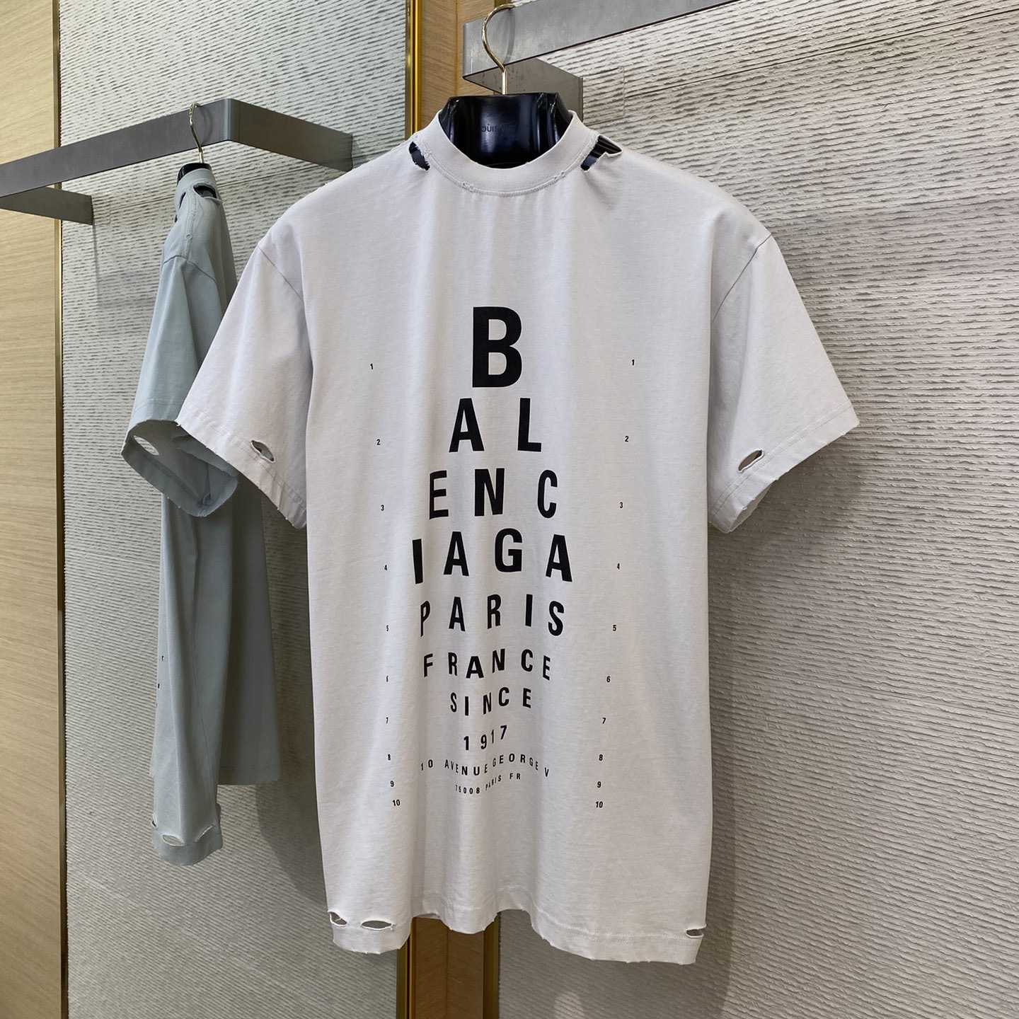 Balenciaga Eye Chart Distressed Oversize Cotton T-shirt - DesignerGu
