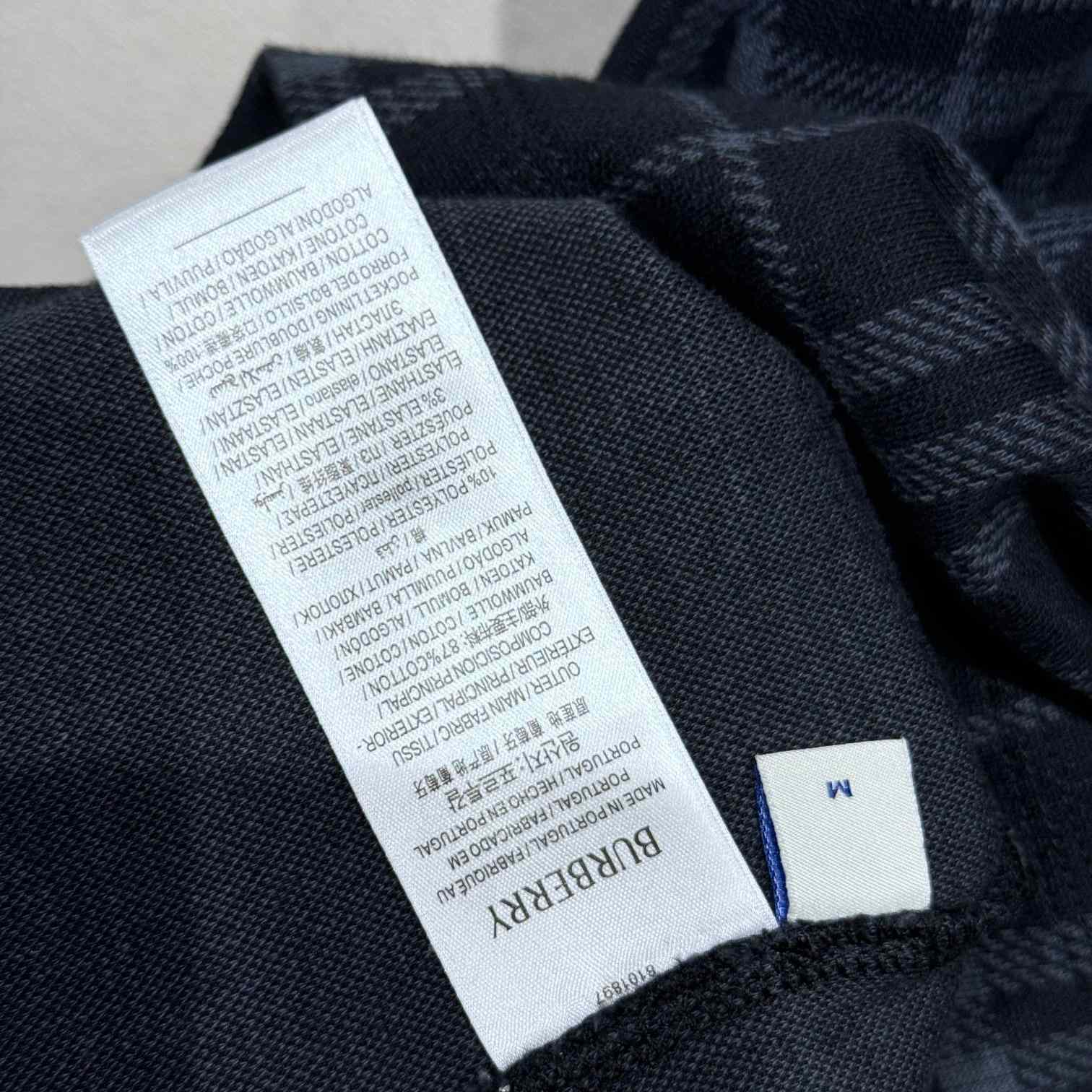 Burberry Navy Check Stretch Cotton Blend Polo - DesignerGu
