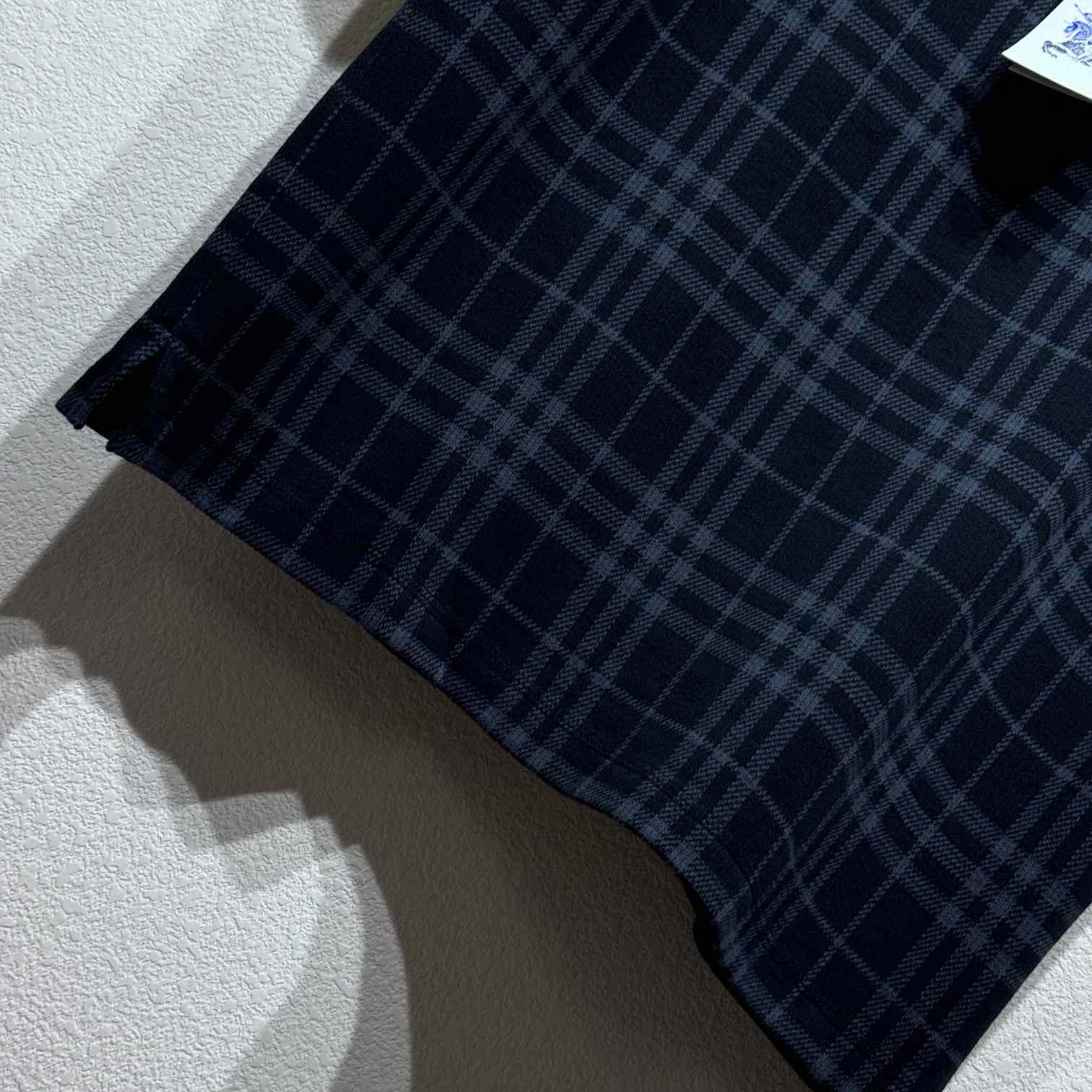 Burberry Navy Check Stretch Cotton Blend Polo - DesignerGu