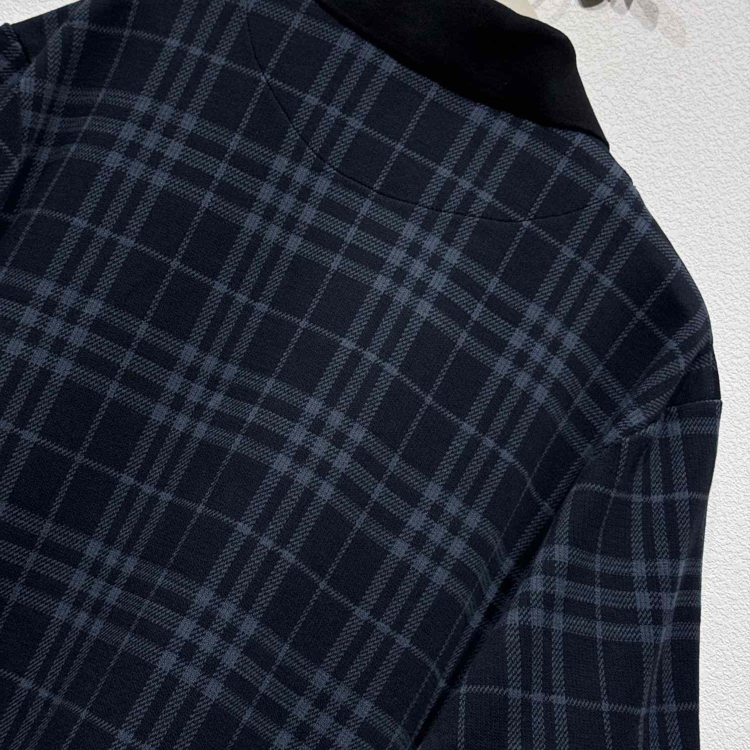 Burberry Navy Check Stretch Cotton Blend Polo - DesignerGu