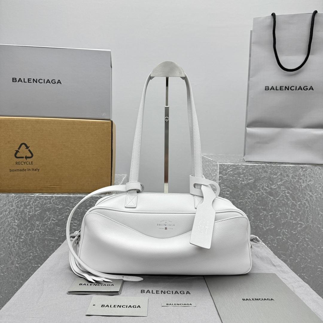 Balenciaga Carrie Bowling Bag Small In White - DesignerGu