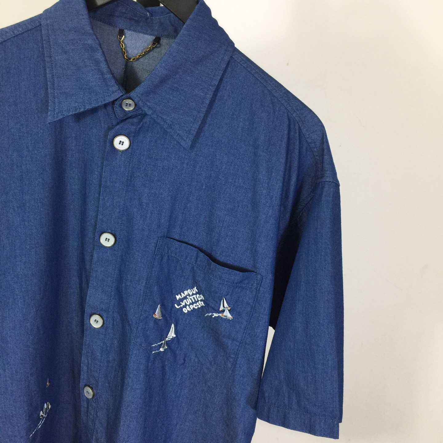 Louis Vuitton Embroidered Chambray Short-Sleeved Shirt   1AHVVX - DesignerGu